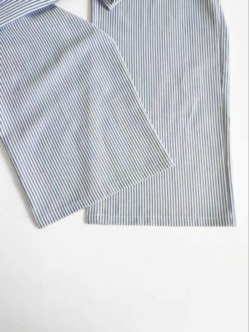 Women's Striped Wide Leg Pants, Casual Elastic Waist Home Wear, Fitted Long Regular Fit, Natural Waist, Stripe Pattern, Casual Fashion Pants