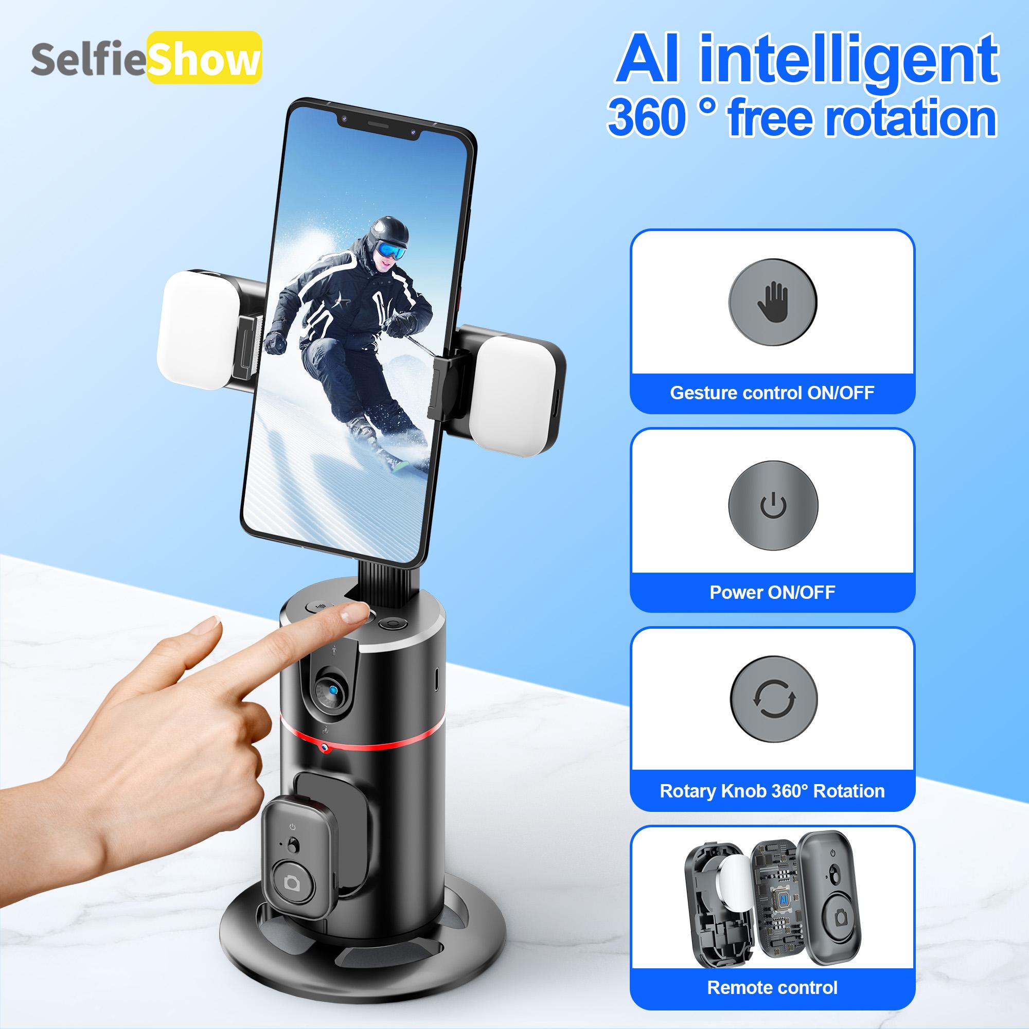 SELFIESHOW 360-Degree Intelligent Face Tracking Gimbal, Smart Gesture Recognition Selfie Stick with Tripod & Fill Light, Selfie Accessories for iOS & Android, Phone