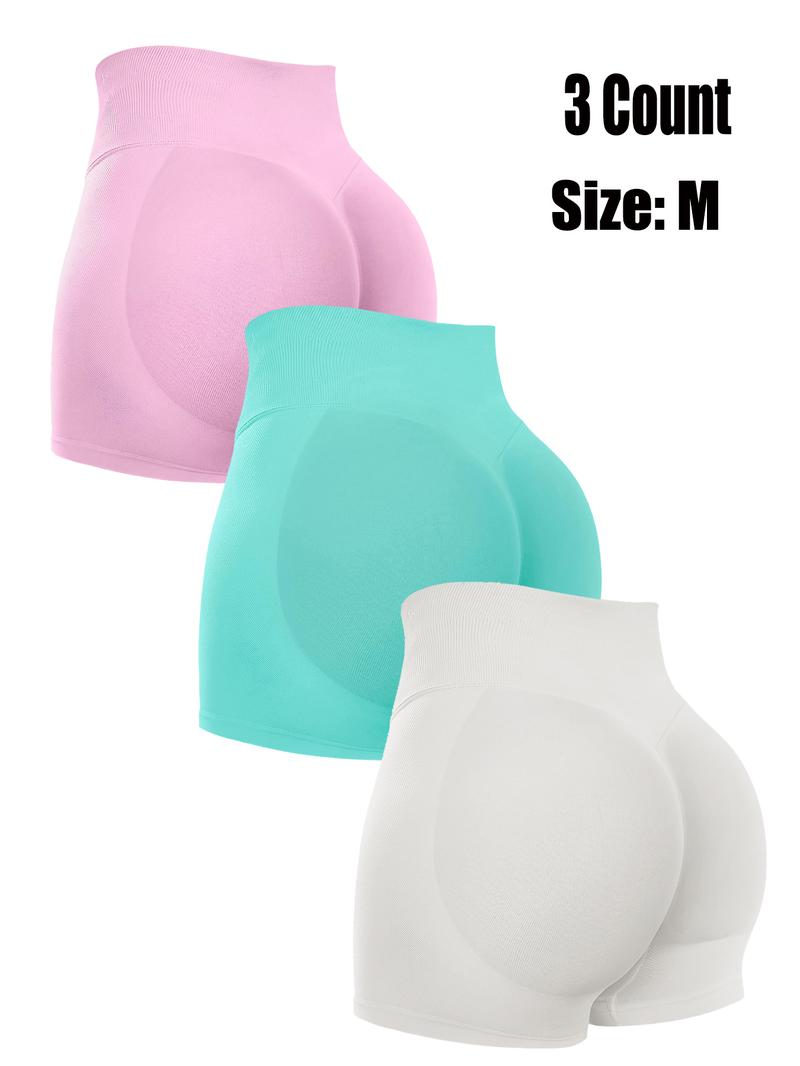 Women's Solid High Waist Sports Shorts Set, Ladies Bottoms for Indoor Outdoor Wear, Activewear, Lightweight Compression Sportswear