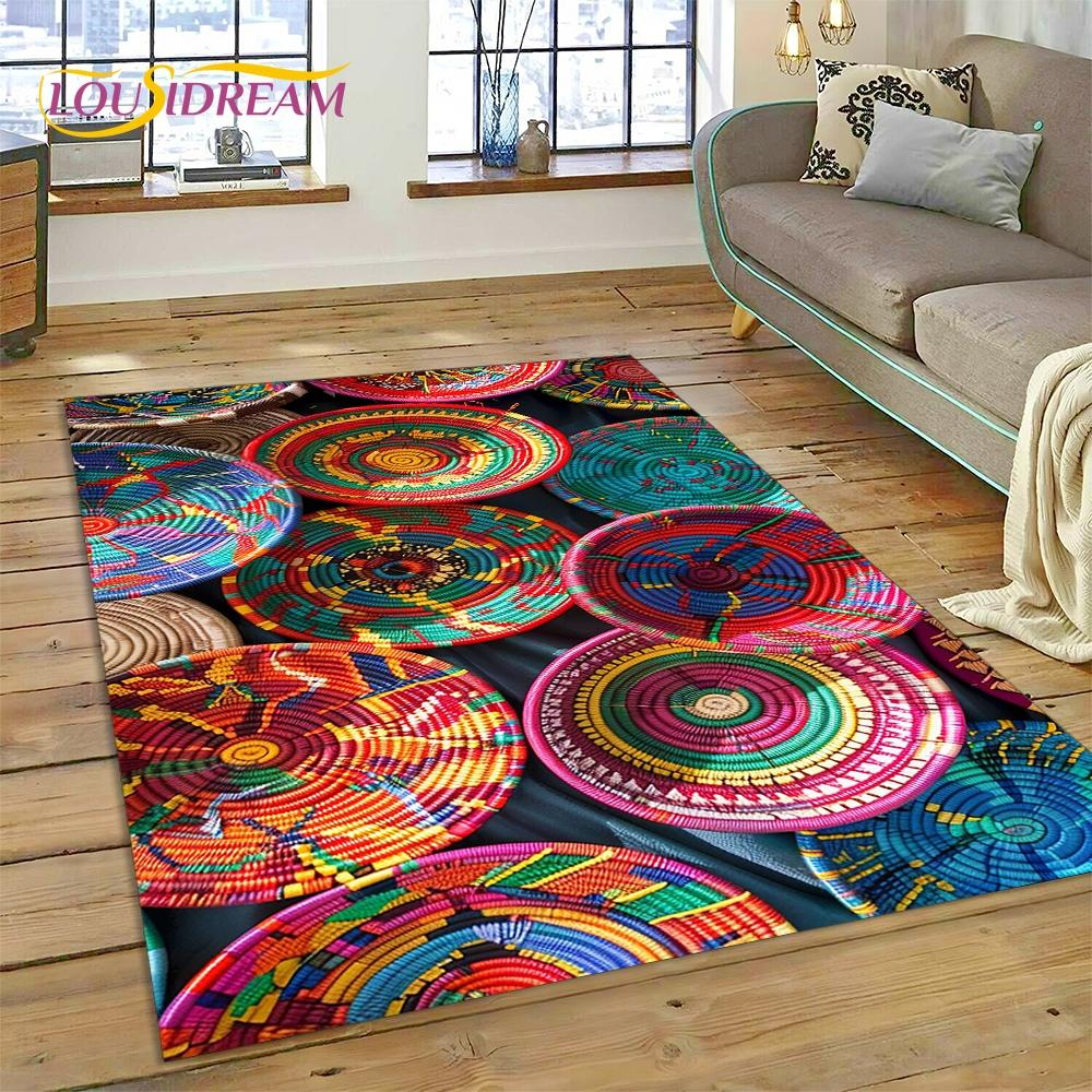 Colorful Crochet Mandala Flannel Area Rug - Boho Ethnic Woven Pattern Print Soft Mat for Living Room, Non-Slip Bohemian Home Decor #BohoMandalaRug #ColorfulCrochetMat #EthnicHomeDecor #2DWovenCarpet #NonSlipFlannelRug