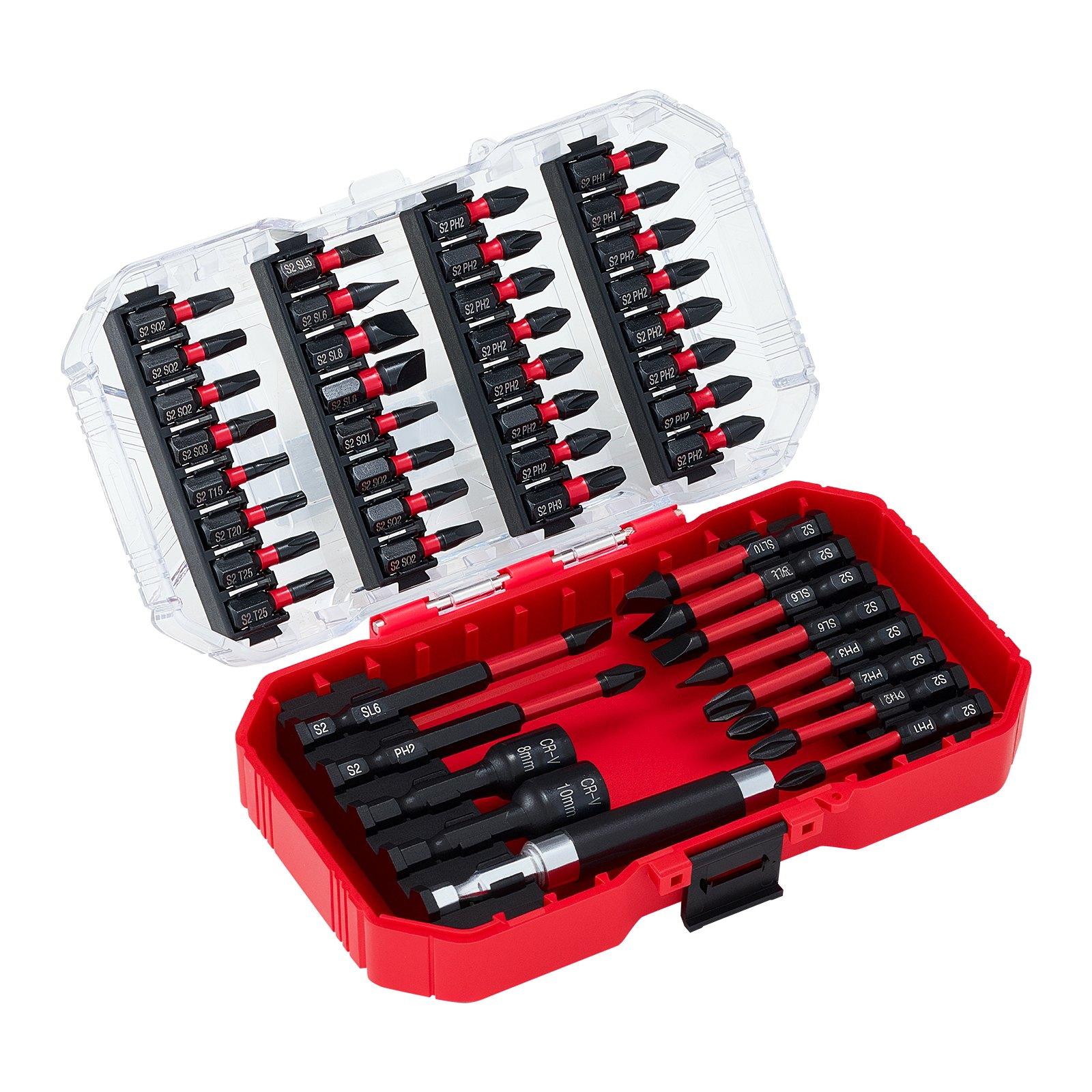 【DealsForYouDays】VEVOR 45-Piece High-Strength S2 Steel Magnetic Screwdriver Bits Set, with Magnetic Tip, Extension Rod, Transparent Storage Case - Rustproof Blackened Finish, Phillips, Slotted, Square, Torx Bits, Hex Nut Sockets, 45-Piece Kit, High-Streng