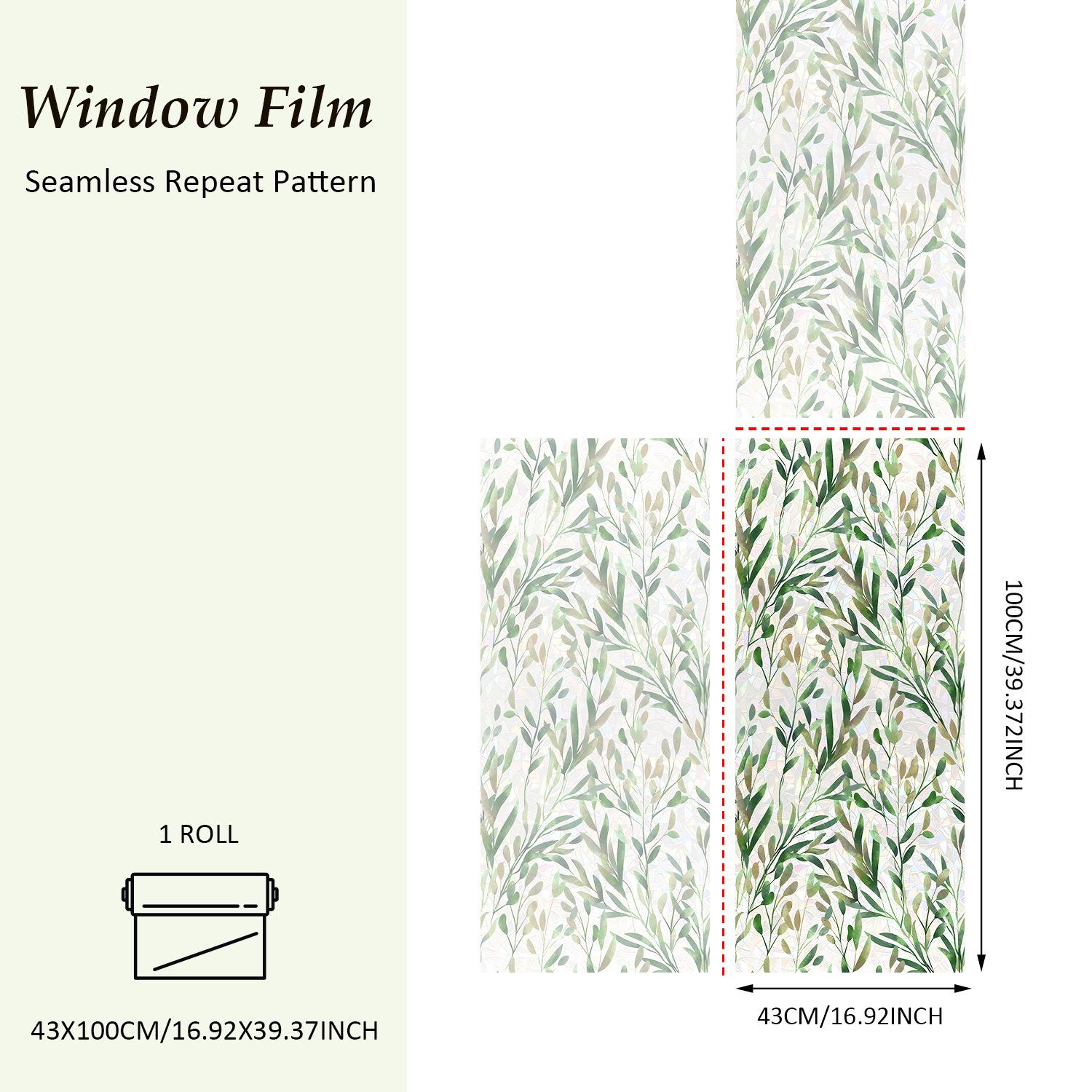 Leaf Laser Window Sticker, Spring Summer Fresh Style Decorative Static Window Sticker, Glue-Free Electrostatic Glass Decoration Film