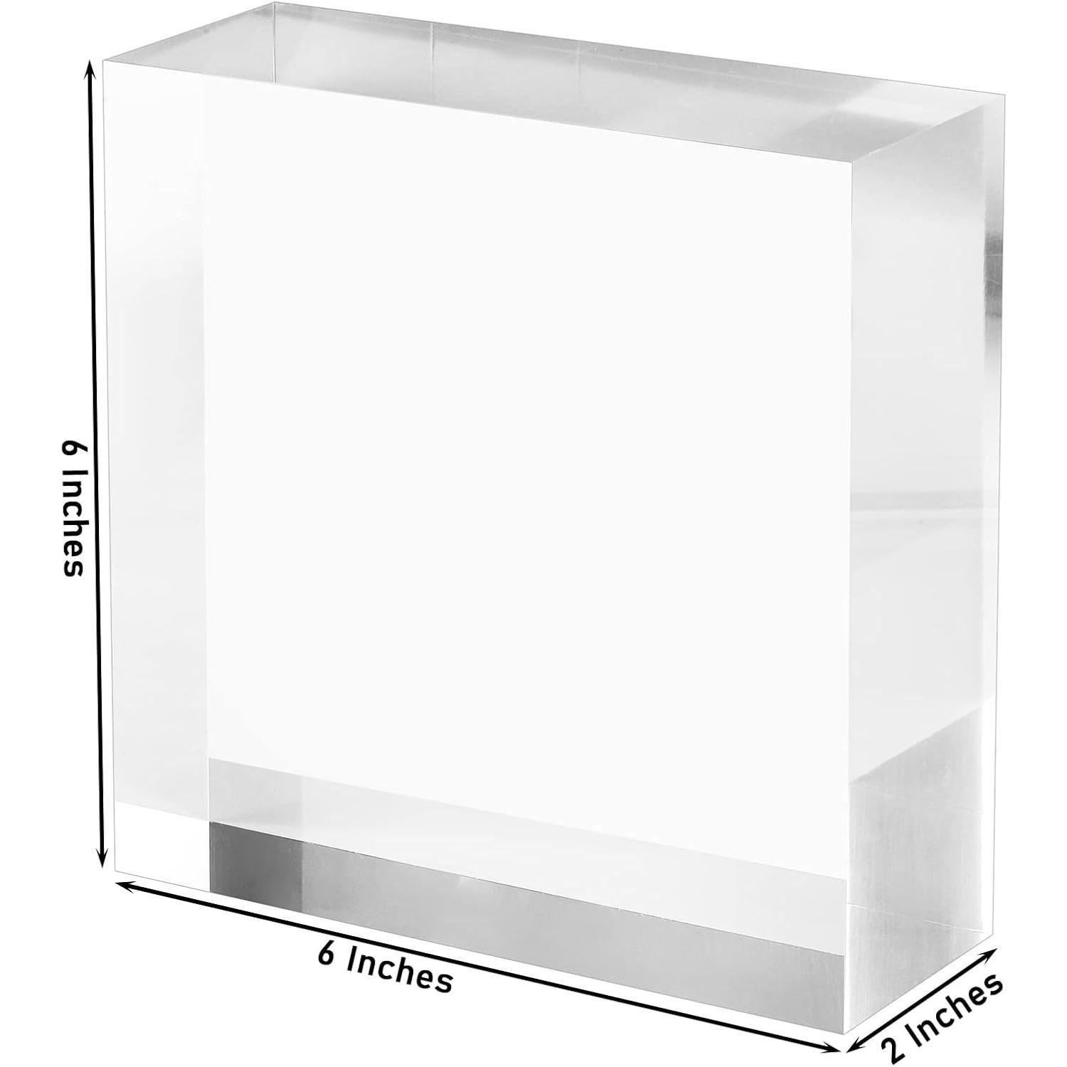 2in Thickness Solid  Cube Display Block Clear Polished Pedestal Stand Riser Solid Base 2'' x 6" x 6", 1 Pack
