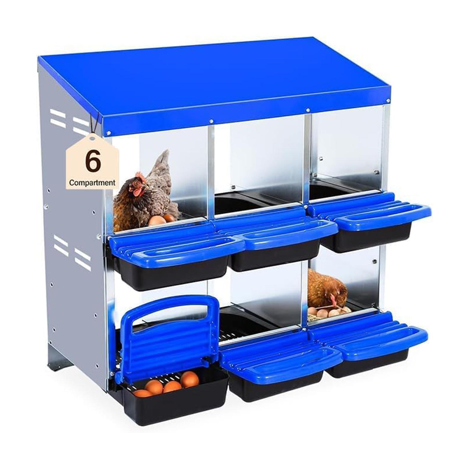 Chicken Nesting Boxes with Large Compartments & Ventilated Holes, Hens Egg Laying Boxes with Efficient Collection & Flexible Installation, 6 Holes, Blue