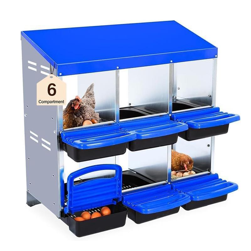 Chicken Nesting Boxes with Large Compartments & Ventilated Holes, Hens Egg Laying Boxes with Efficient Collection & Flexible Installation, 6 Holes, Blue
