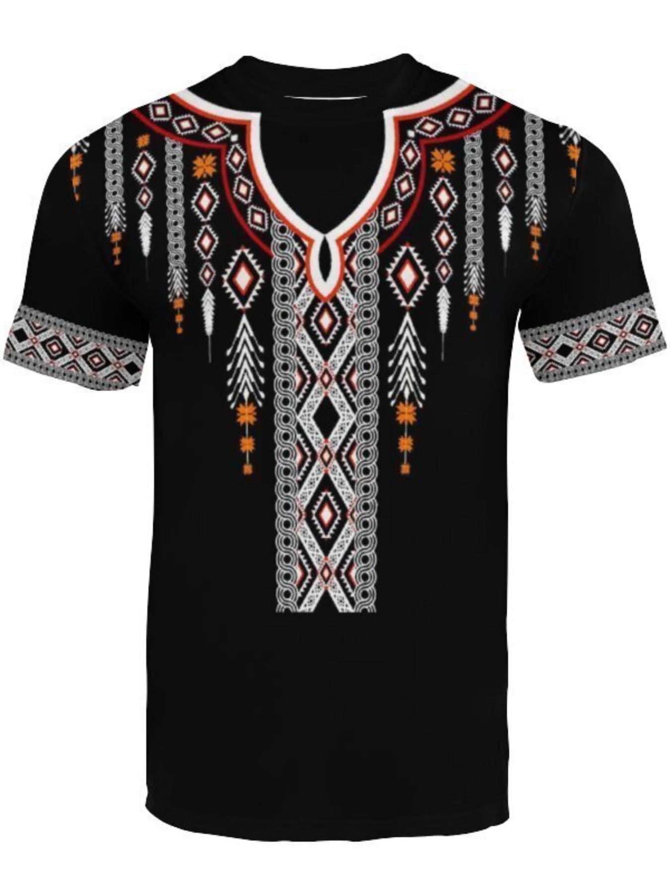 Men's Geometric Print Casual T-Shirt, Ethnic Clothing Print, Breathable Sweat-Wicking Fabric, All-Season Comfort Fit Shirt