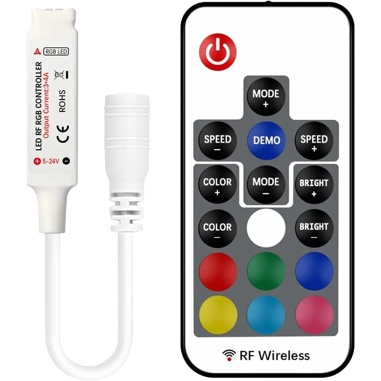 17-Key RF  Remote Control DC 5V-24V 12A RGB LED Controller with Dimmer for 5050 3528 5630 LED Strip Lights Mini 4-Pin Light Controller