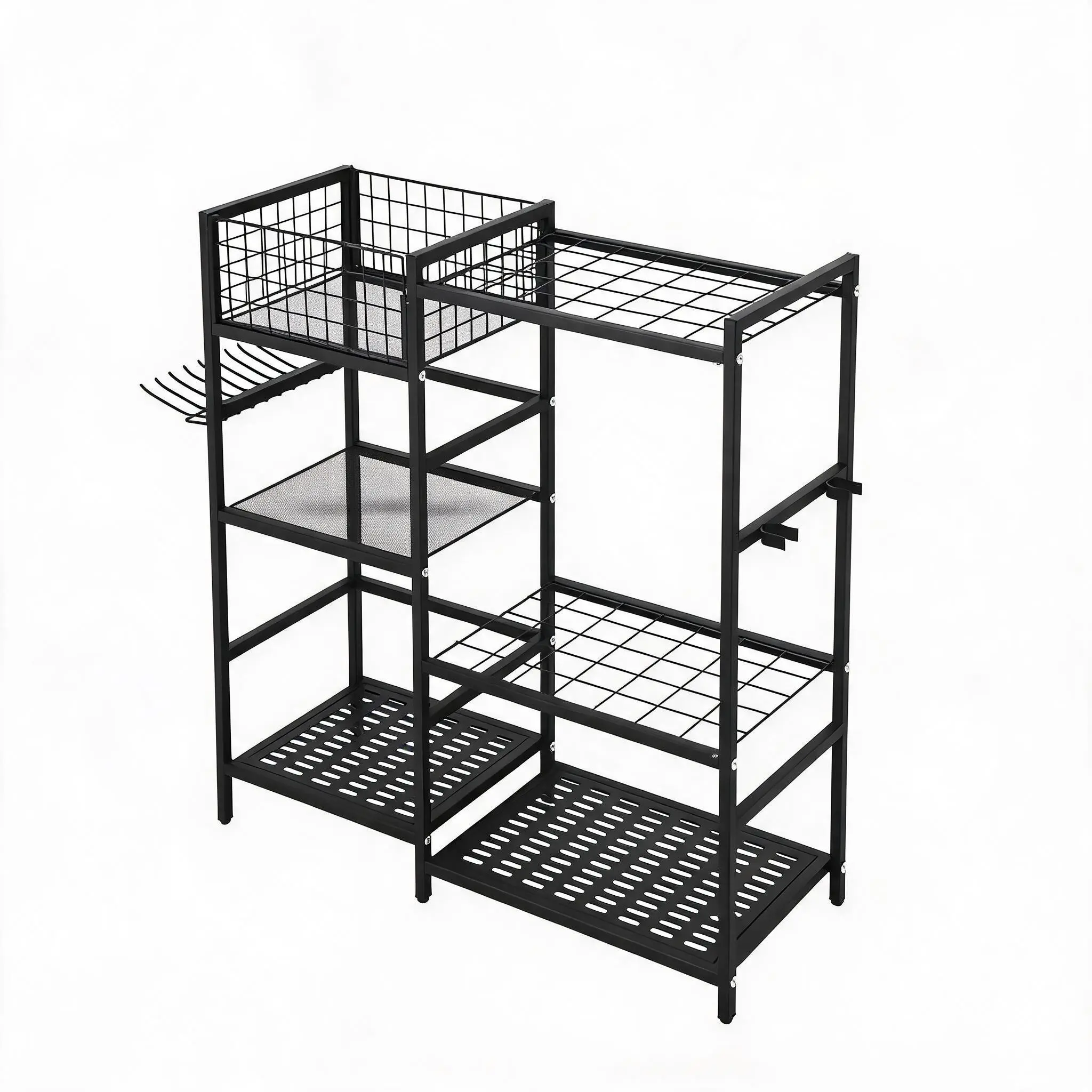 Heavy Duty Garden Tool Organizer Rack, Steel Yard Storage for Shovels, Rakes, Brooms, Yard Tool Tower Rack