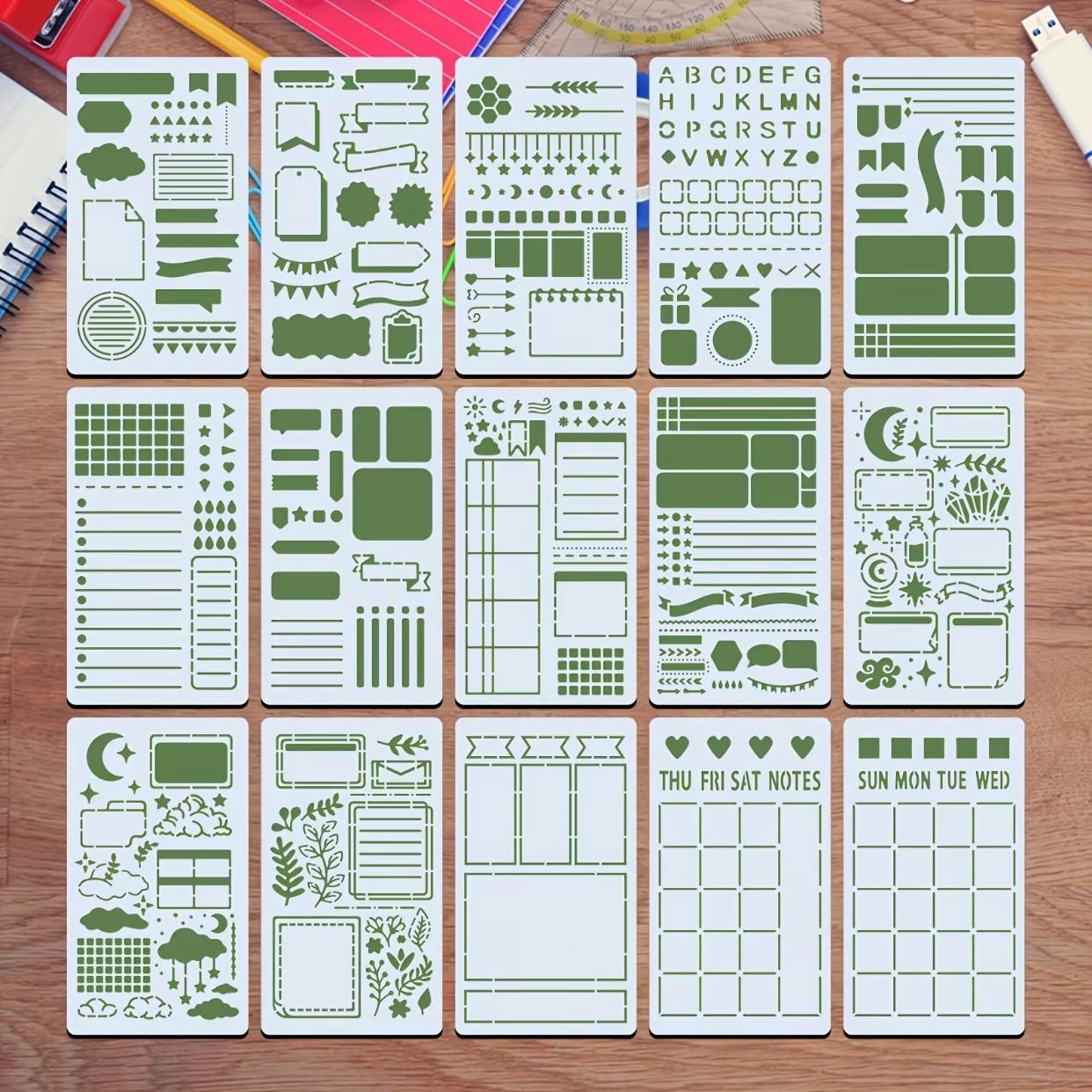 15 Pcs Reusable Plastic Templates for Journals,Planners,Scrapbooks,Includes Lists,Flowcharts,Creative Designs,Perfect for DlY Projects