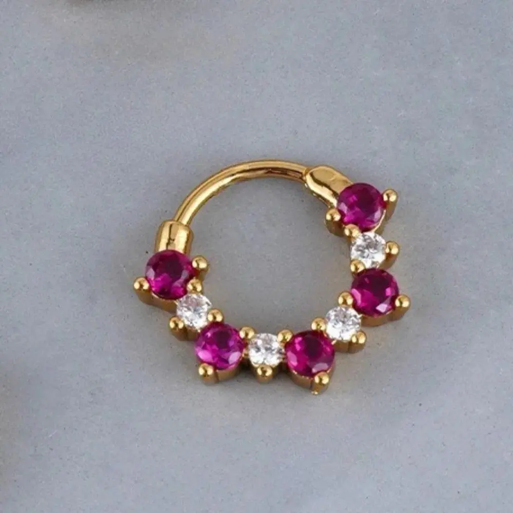 1 PC 316L Stainless Steel 16G Nose Ring Inlaid with Colored Zircon Closed Ring Nose Ring Body Piercing Earring Jewelry 10mm