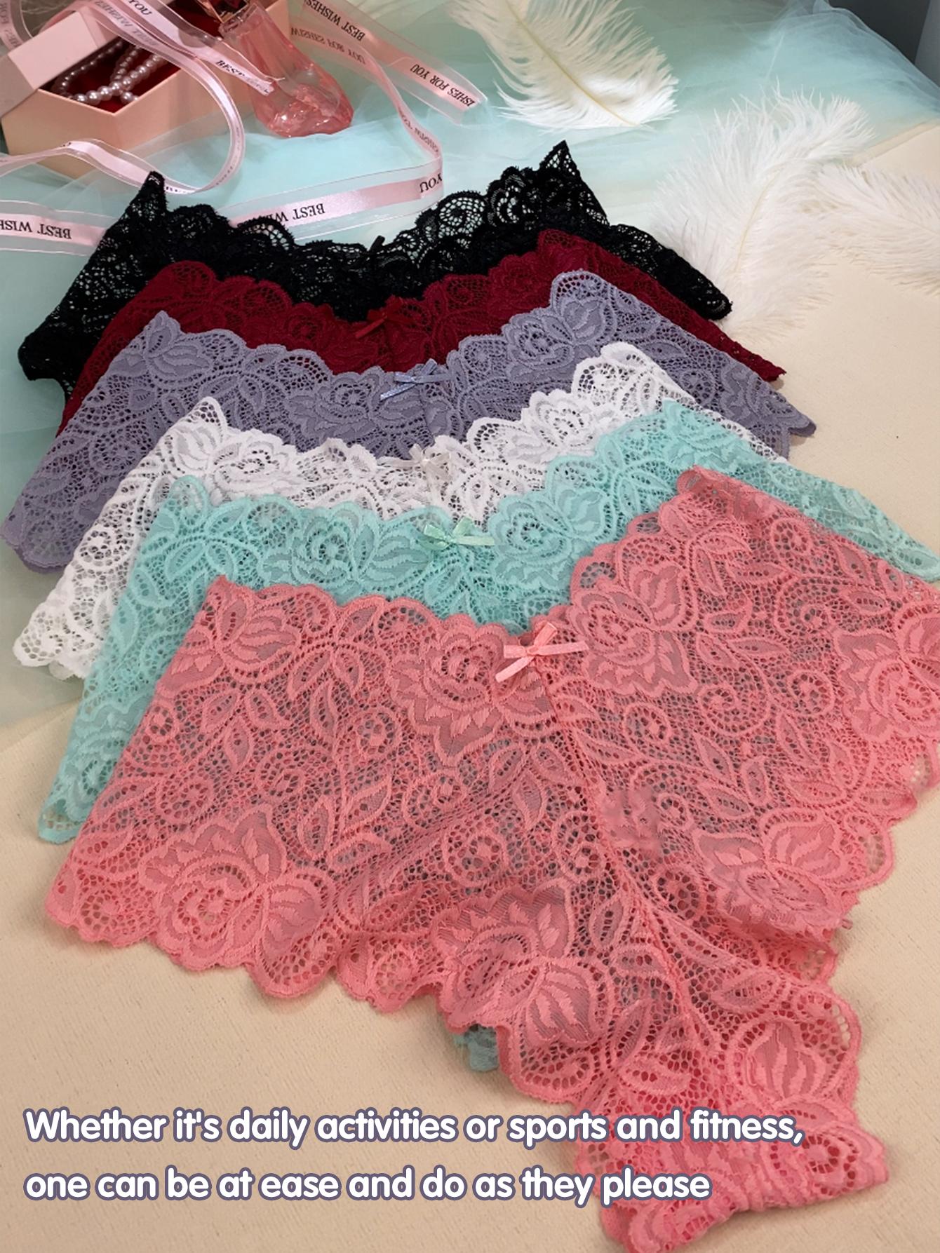 Women's Low-Rise Lace Panties with BowknotWaist. Sexy, breathable and elastic. Available in variouscolors like black, Stretchy delicately laced. Comfortable and stylish for daily wear. Womenswear Basic French Soft 18Pcs thongs Sheer