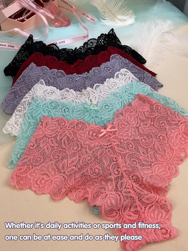 Women's Low-Rise Lace Panties with BowknotWaist. Sexy, breathable and elastic. Available in variouscolors like black, Stretchy delicately laced. Comfortable and stylish for daily wear. Womenswear Basic French Soft 18Pcs thongs Sheer