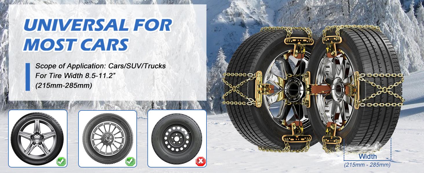 Lilypelle Upgraded Snow Chains 10 Pack,Tire Chains for Cars/SUVs/Pickup Trucks,Security Chains,for Tire Width 215-285 mm,Easy Installation & Durability