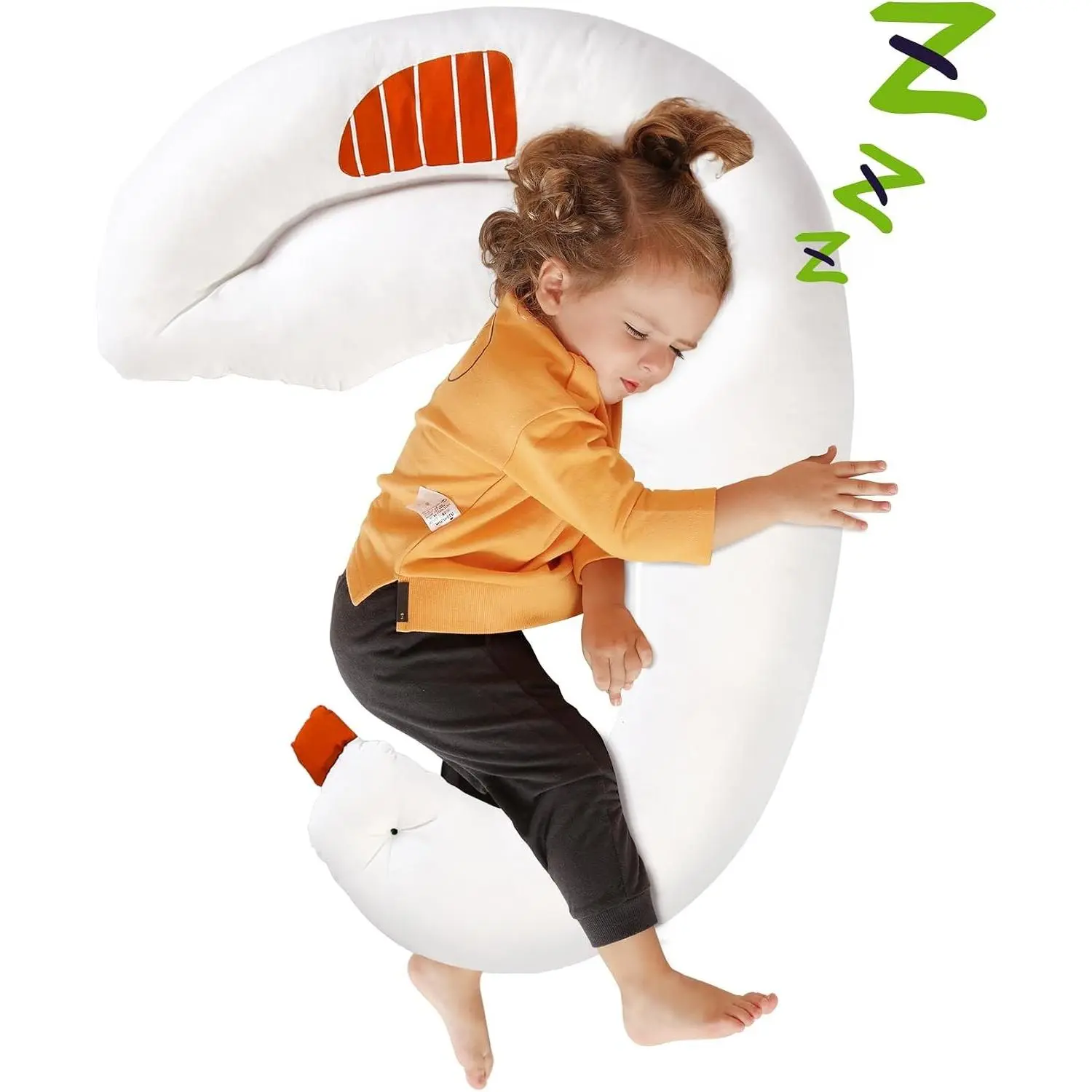 Toddler Body Pillow,36x27in Swan Shape Hug Pillow for Sleeping | Breathable Cotton Surface, Machine Washable, Laundry Bag Included, Kids Cuddle Pillow for 2 Year Olds,Crib & Side Sleeper