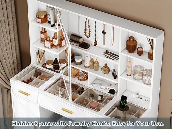 Sikaic Makeup Vanity Set With Mirror And Lights Charging Station Furniture Luxury Modern Design Bedroom Storage