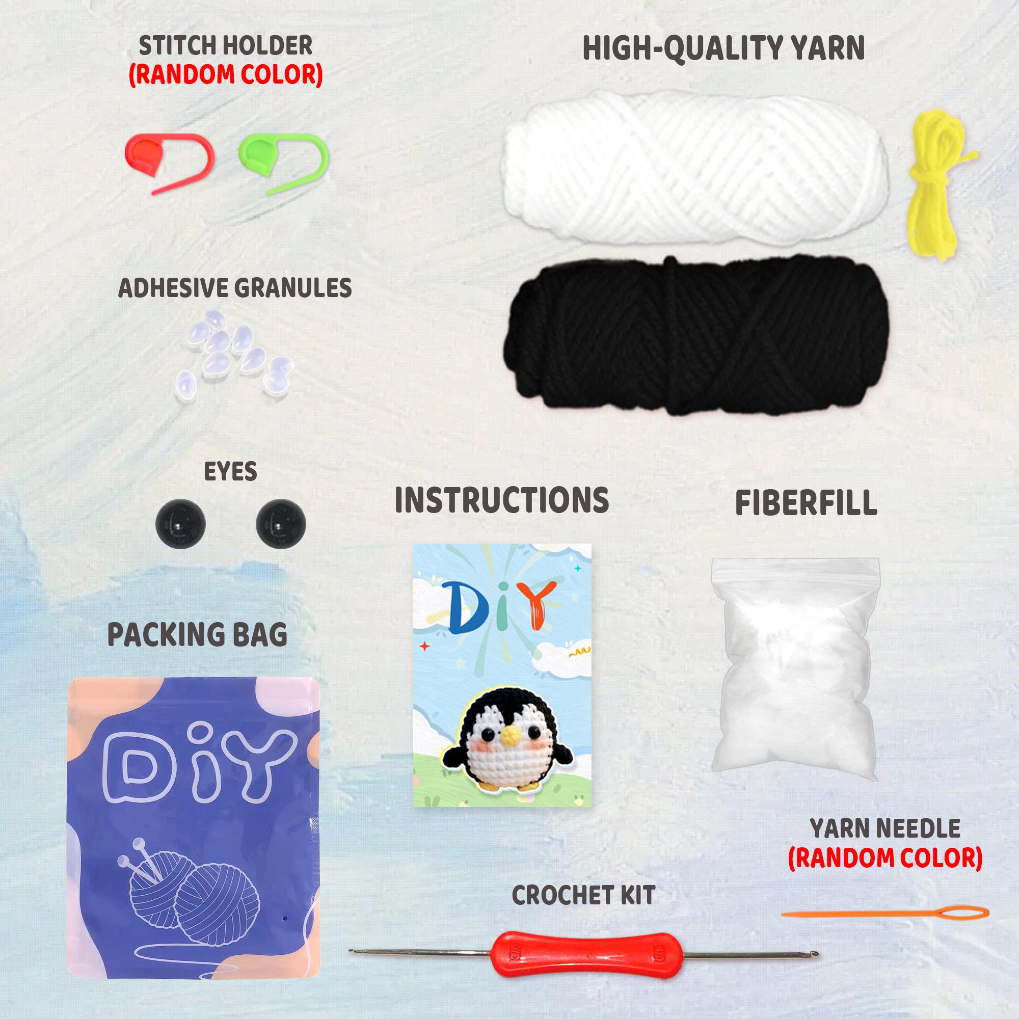 Penguin Crochet Material Package, Cute Stuffed Animal Kit, Include Videos Tutorials, Yarn, Seam Markers And Instructions, Handmade Crochet Penguin (Accessories In Random Color）