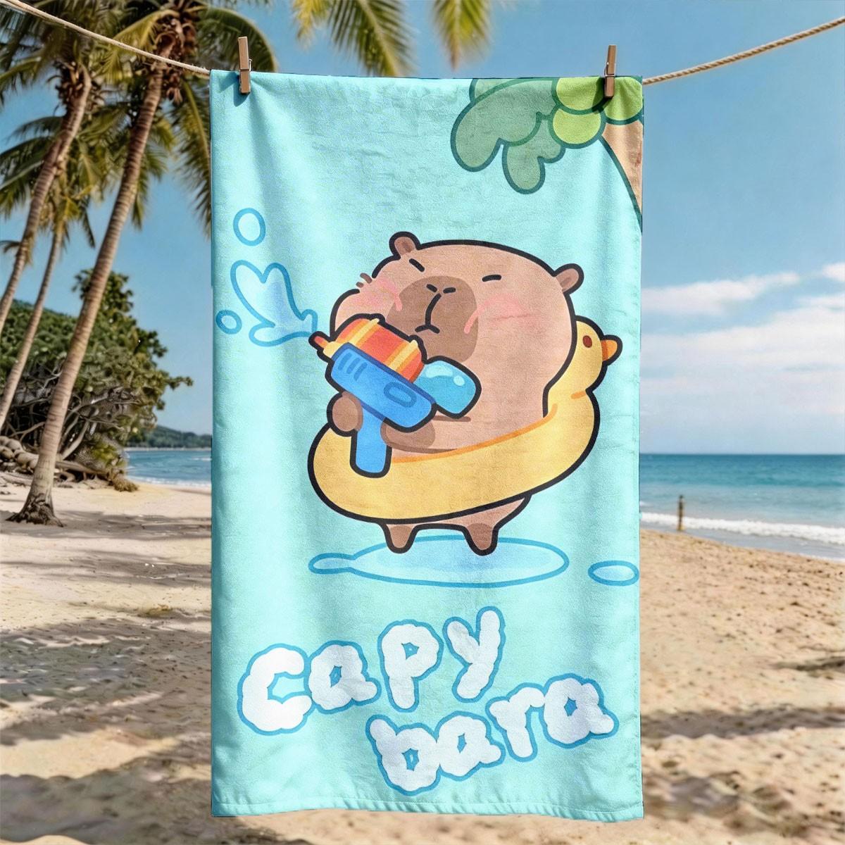 Cartoon Capybara Print Beach Towel, Super Large Size, Skin-Friendly, Absorbent and Quick-Dry, Perfect for Beach, Pool, Summer Outdoors, Quick Drying Absorbent