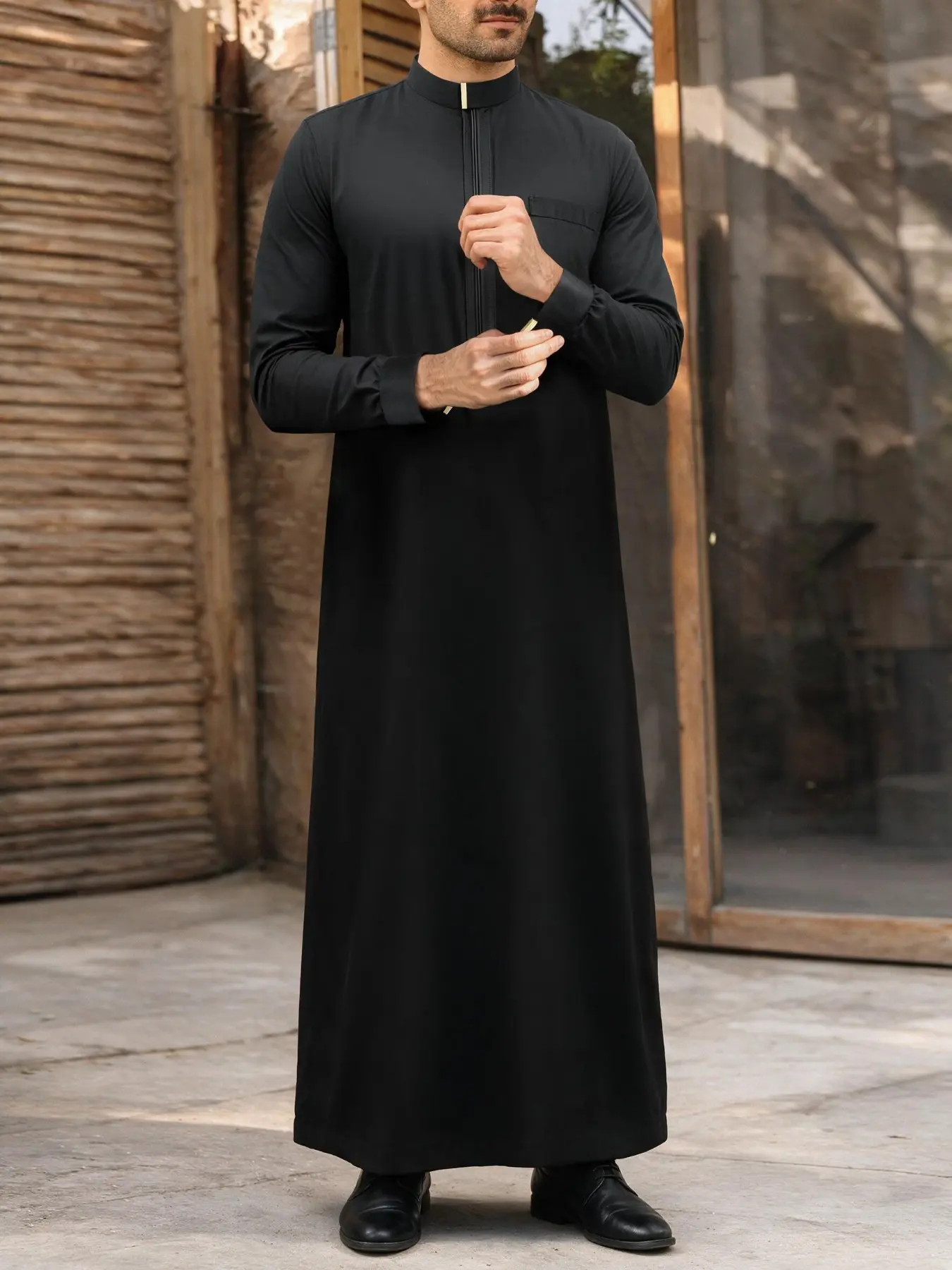 Men's Traditional Islamic Thobe, Modesty Thobe, Collared Style Thobe, Classic Stand-Collar Robe, Arabic Muslim Jubbah, Clothing for Ramadan and Eid, Clothes