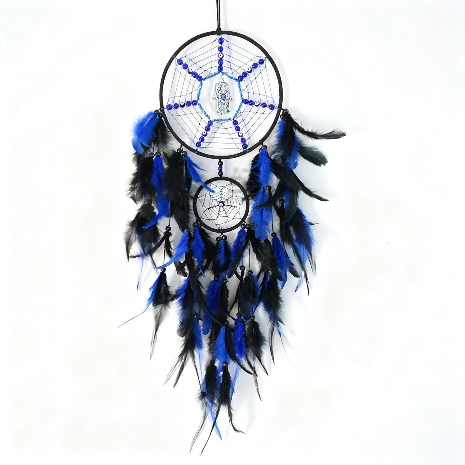Turkish Style Blue Eye Feather Wind Chime, Demon Eye Dream Catcher, Middle East Bestseller, Unique Decorative Ornament