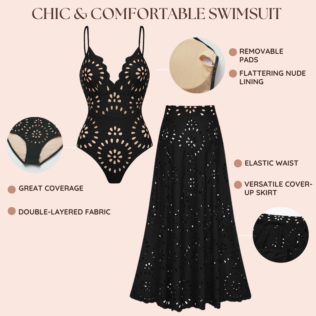 FLAXMAKER Women’s Laser Cut Dotted Black One Piece Swimsuit and Cover Skirt Swimwear Set Chic Beachwear Stylish Bathing Suit #TikTokShopBlackFriday Swimoutfit FLAXMAKER Women’s Laser Cut Dotted Black One Piece Swimsuit and Cover Skirt Swimwear Set Chic Beachwear Stylish Bathing Suit #TikTokShopBlackFriday Swimoutfit