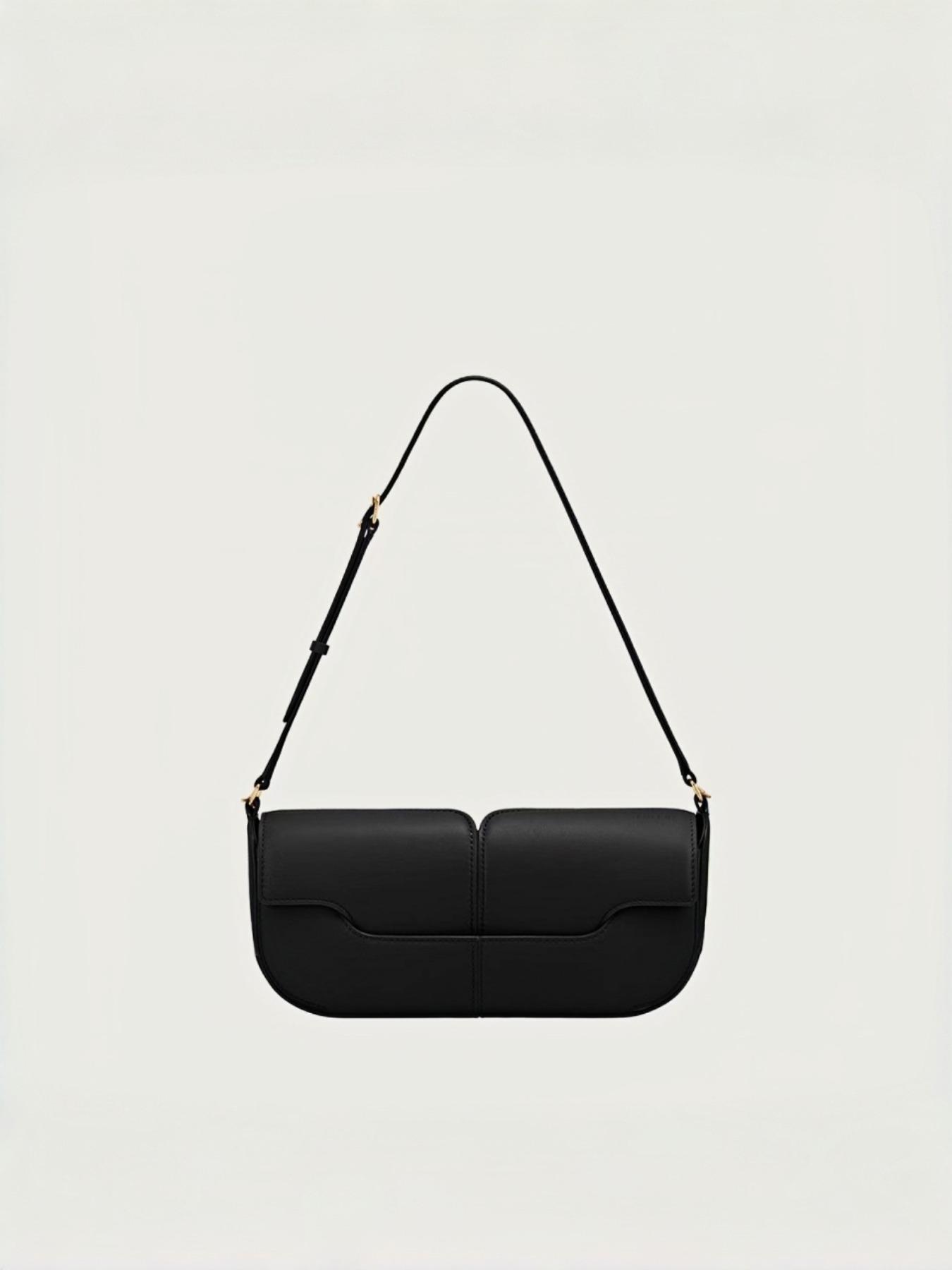 Elegant Dark Leather Crossbody Bag, French Minimalist Single Shoulder Bag, Chic Noblewoman Versatile Fanny Pack