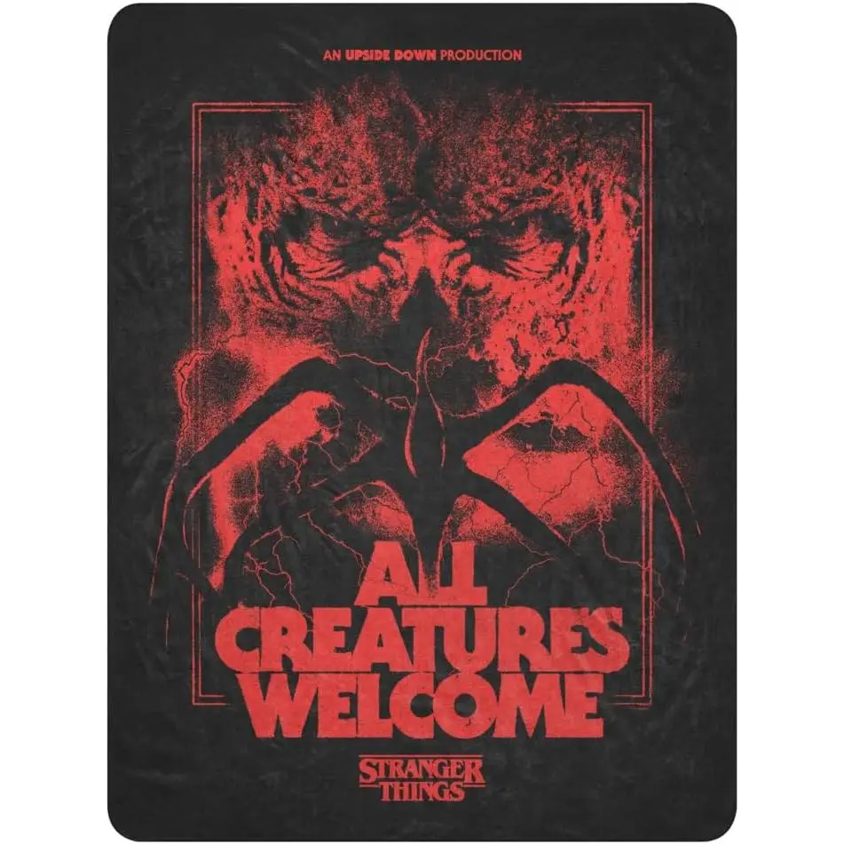 Stranger Things All Creatures Welcome Sherpa Blanket – Soft Fleece Throw with Cozy Plush Lining for Couches, Beds, Home and Office – Officially Licensed Netflix Merchandise, 60 x 80