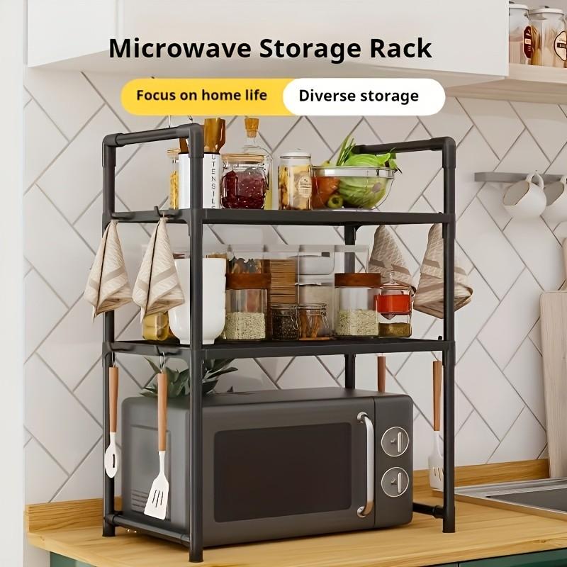 Multi-Layer Kitchen Storage Rack with Hooks, Space Saving Countertop Organizer, Easy Assembly, Ideal for Condiment Jars and Utensils