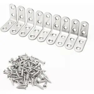 Stainless Steel Corner Brace, 20-Pack 90  Right L-Shaped Metal Corner Connector Joint Plate, Heavy Duty for Furniture, Shelf, Cabinet, DIY Woodworking Projects with 80 count Screws