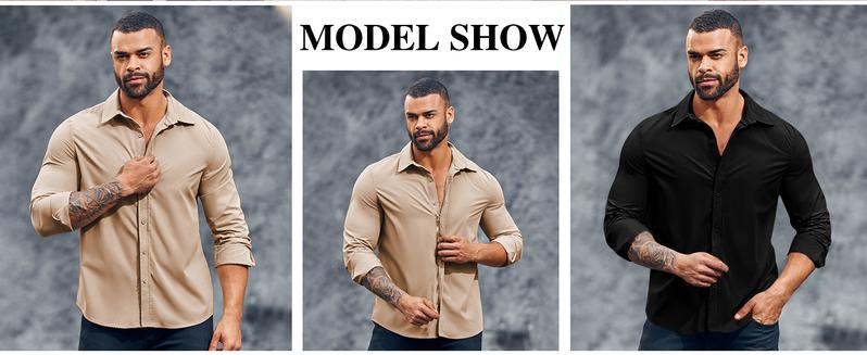 COOFANDY Mens Button Down Dress Shirt Long Sleeve Slim Fit Zip Up Formal Business Wedding Tuxedo Shirts