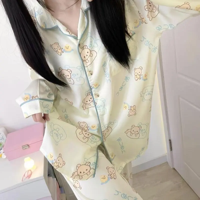 Rilakkuma Children's Cute Home Clothes Pajamas Set Lovers Pajamas Student Women's Spring Autumn Long Sleeves Long Pants Cartoon