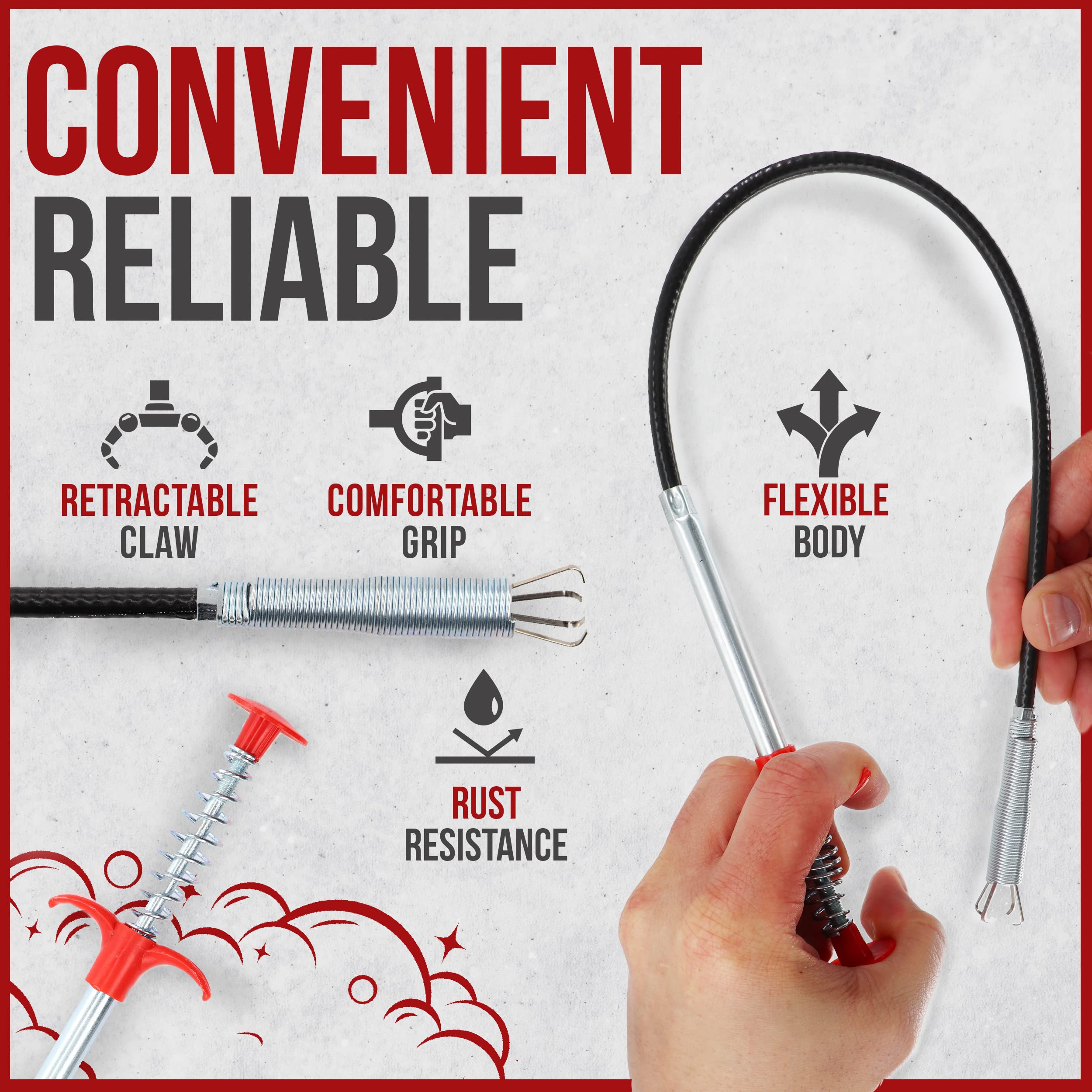 Drain Cutter - Sewer Cleaning Grab Hook, Stainless Steel - Flexible for Clearing Clogged Pipes, Suitable for Toilets, Sewers, Showers, Kitchens, Bathrooms, and Bathtubs. Suitable for Larger Pipes! Does Not Work on Small Pipes!