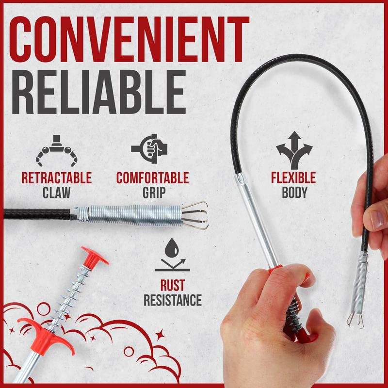 Drain Cutter - Sewer Cleaning Grab Hook, Stainless Steel - Flexible for Clearing Clogged Pipes, Suitable for Toilets, Sewers, Showers, Kitchens, Bathrooms, and Bathtubs. Suitable for Larger Pipes! Does Not Work on Small Pipes!