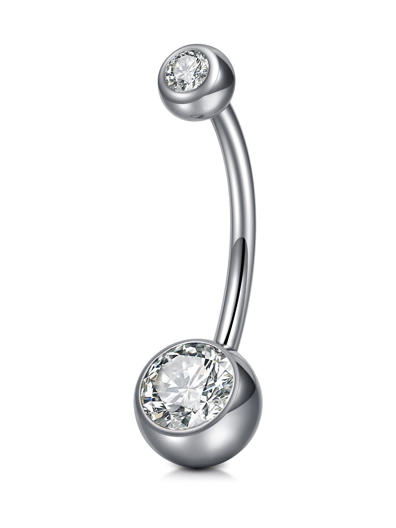 14Gauge Belly Button Rings, G23 Titanium Alloy Cubic Zirconia Navel Barbell Rings Body Piercing Jewelry 6/8/10/12/14/16mm