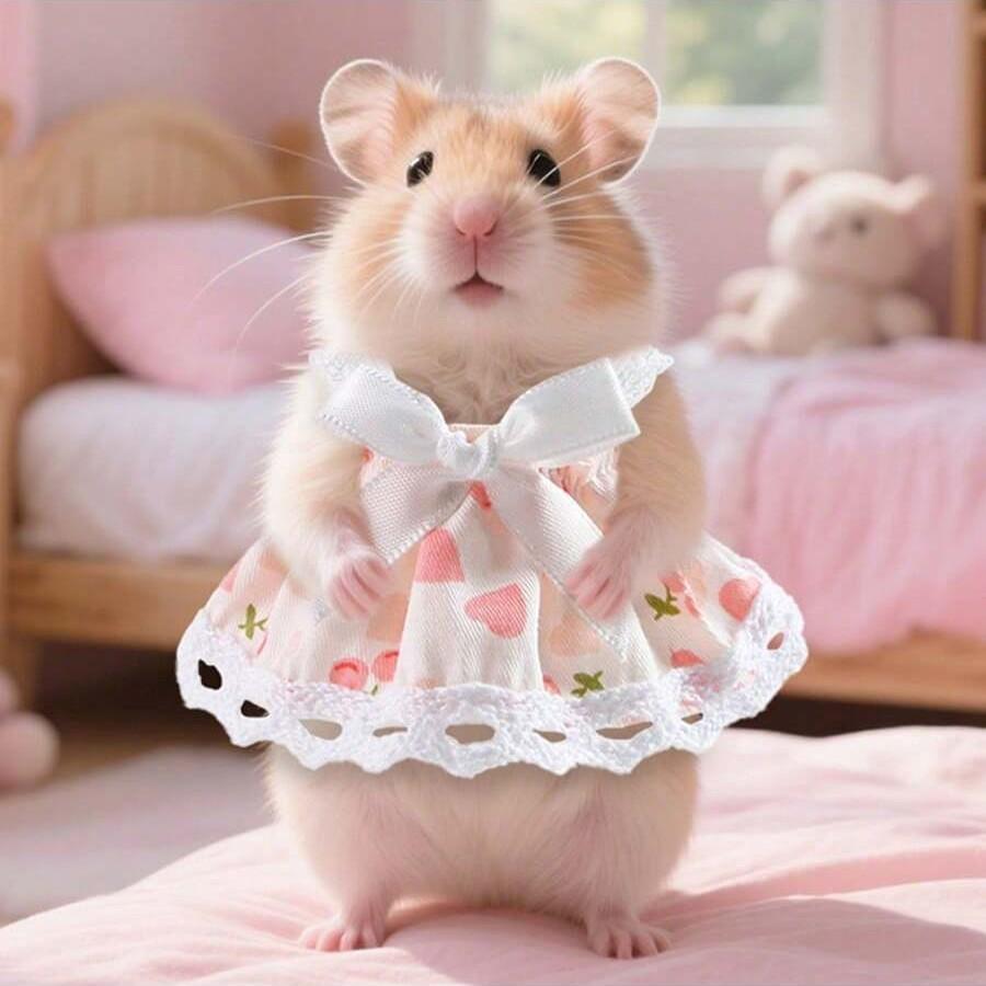 1PC Cute Princess Dress for Hamsters & Guinea Pigs, Soft Plush Small Pet Apparel, Lovely Outdoor Costume for Tiny Pets