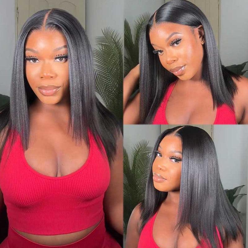 【Upgraded Drawstring】Lynee Monae’s style Sunber Yaki Straight Bob Pre-Cut 7X5 HD Lace Human Hair Wigs with Bye Bye Knots