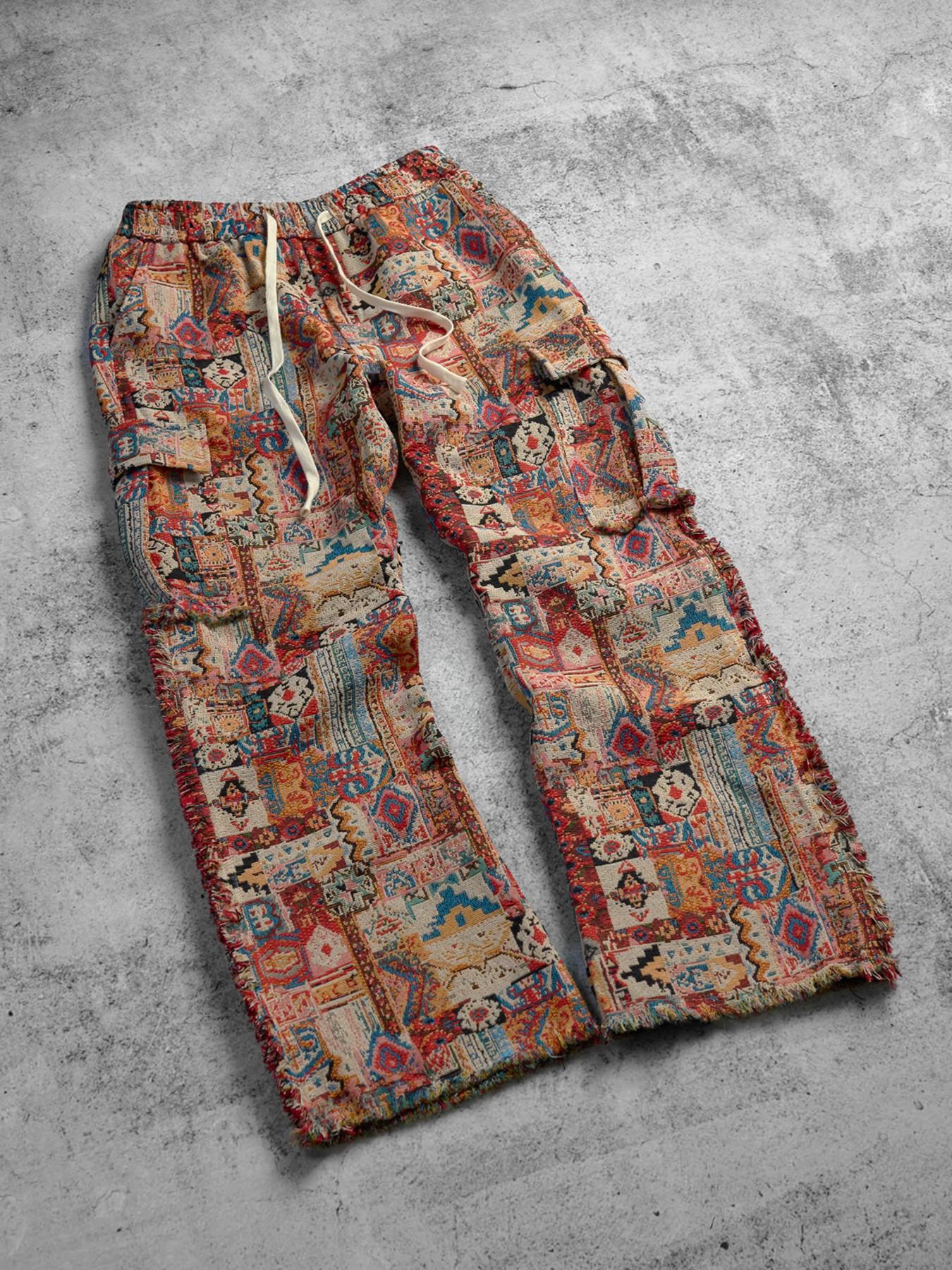 American Vintage Washed Multi-Pocket Camouflage Work Pants, Unisex Summer Loose Straight Leg, Casual Streetwear, Heavy Fabric, Spring & Fall