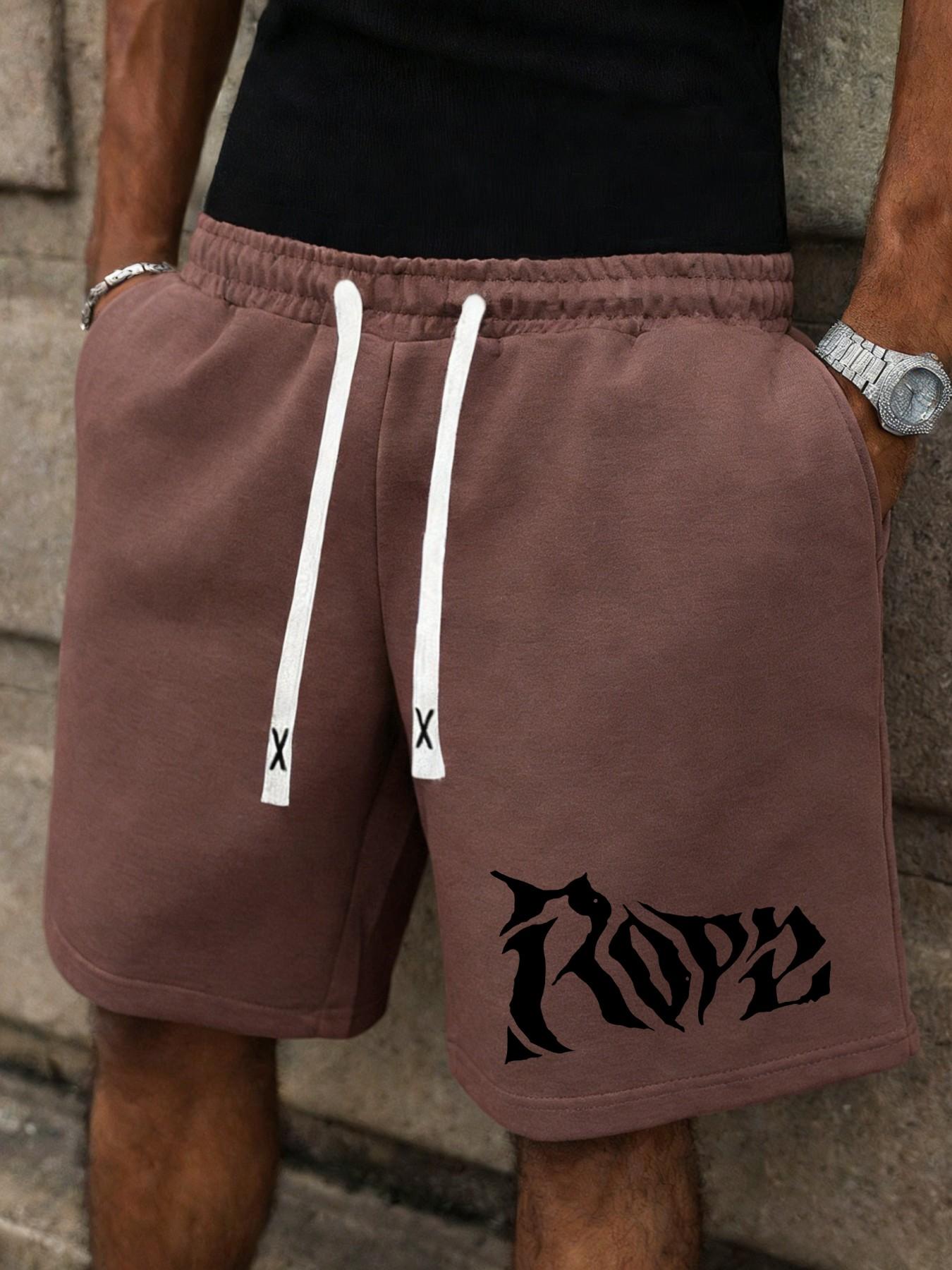 Men's Dark Metal Graphic Printed Shorts for Street Style, Casual Loose Fit Gym Shorts for All Seasons, Letter Print Shorts