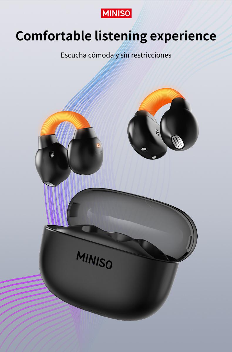 MINISO True Wireless Luminous Earphones MS191, Bluetooth 6.0 Open Earphones, Long Battery Life Wireless Ear Clip Earphones, Wireless Sports Earphones
