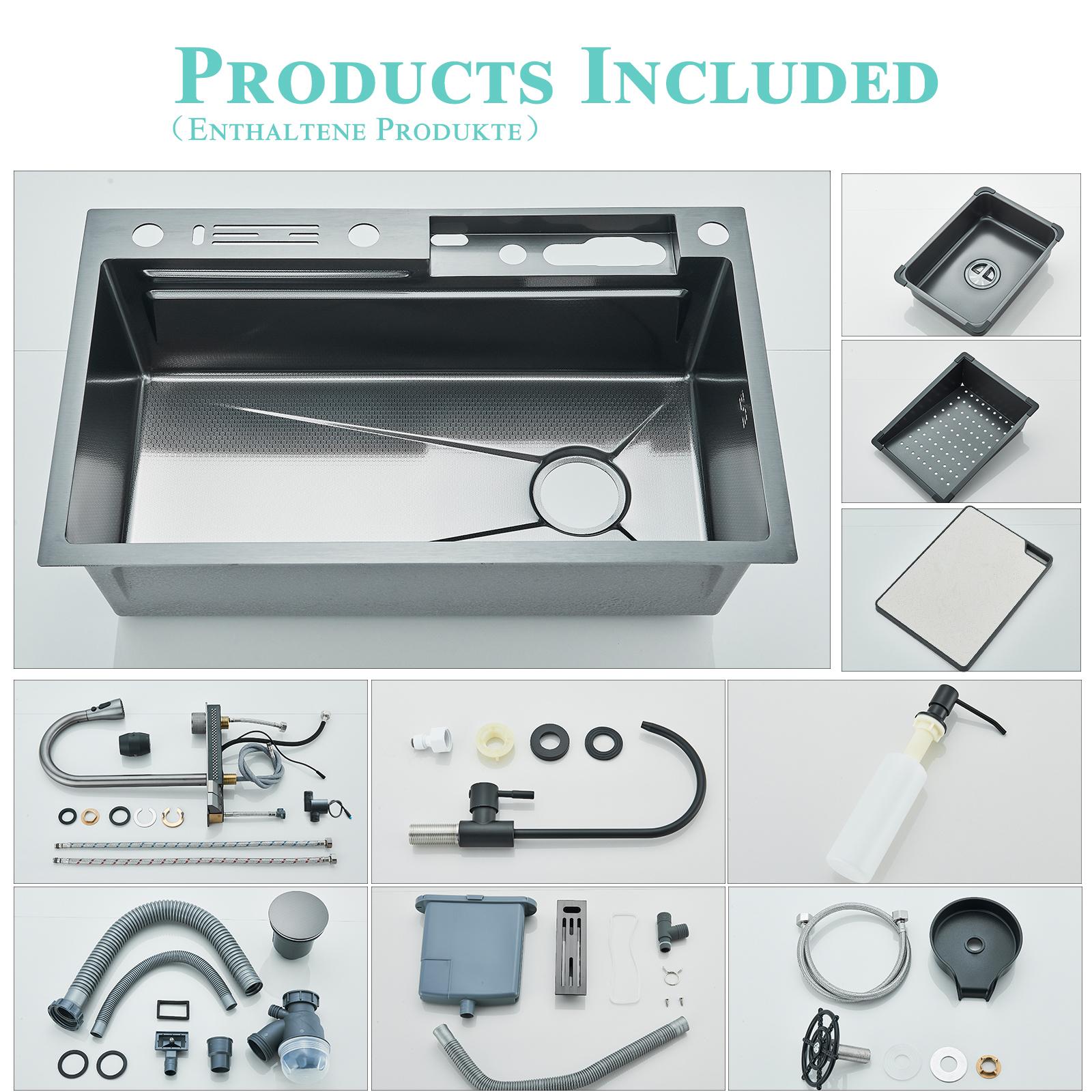 Senlesen 29.5x18 inch Stainless Steel Waterfall Kitchen Sink with Pull Out/Down Faucet Drop in Single Bowl Sink with Drain Assembly Accessories Flying Rain Mixer Faucet Modern Senlesen 29.5x18 inch Stainless Steel Waterfall Kitchen Sink with Pull Out/Down Faucet Drop in Single Bowl Sink with Drain Assembly Accessories Flying Rain Mixer Faucet Modern