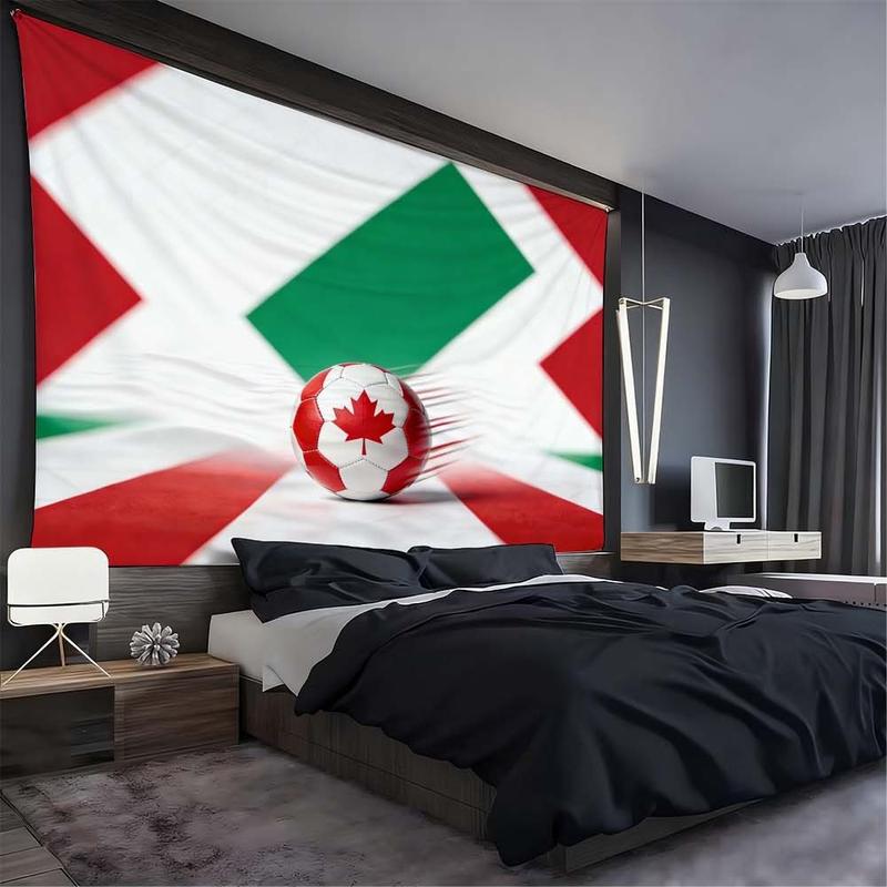 1 pc microfiber FIFA World Cup Tapestry Soccer Ball Wall Hanging Decor for Living Room Bedroom Outdoor Holiday Decoration Canada Theme Green Red White Tapestry Background Cloth Hanging Cloth Wall Cloth Decorative Cloth