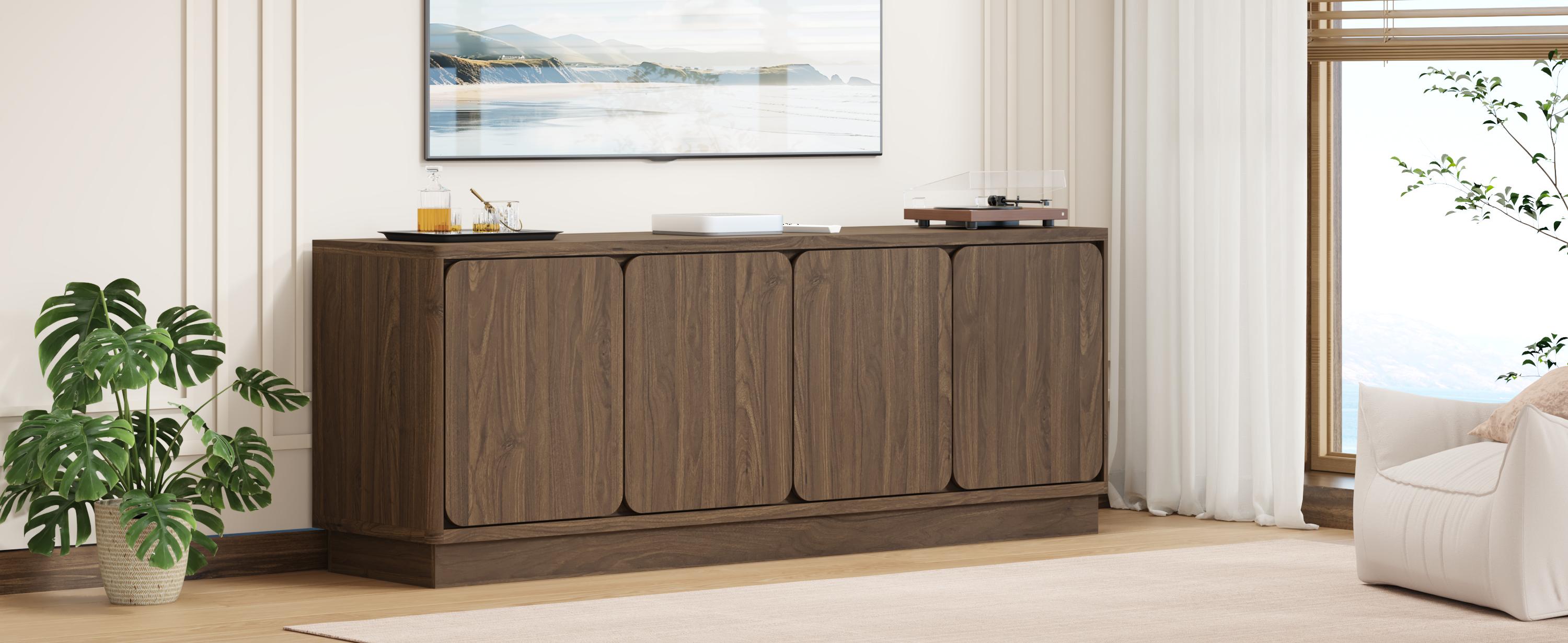 [Bellemave] 63 Inch TV Stand with 4 Storage Doors and Adjustable Shelf, Wood Console Cabinet with Cable Holes, Modern TV Cabinet for Living Room