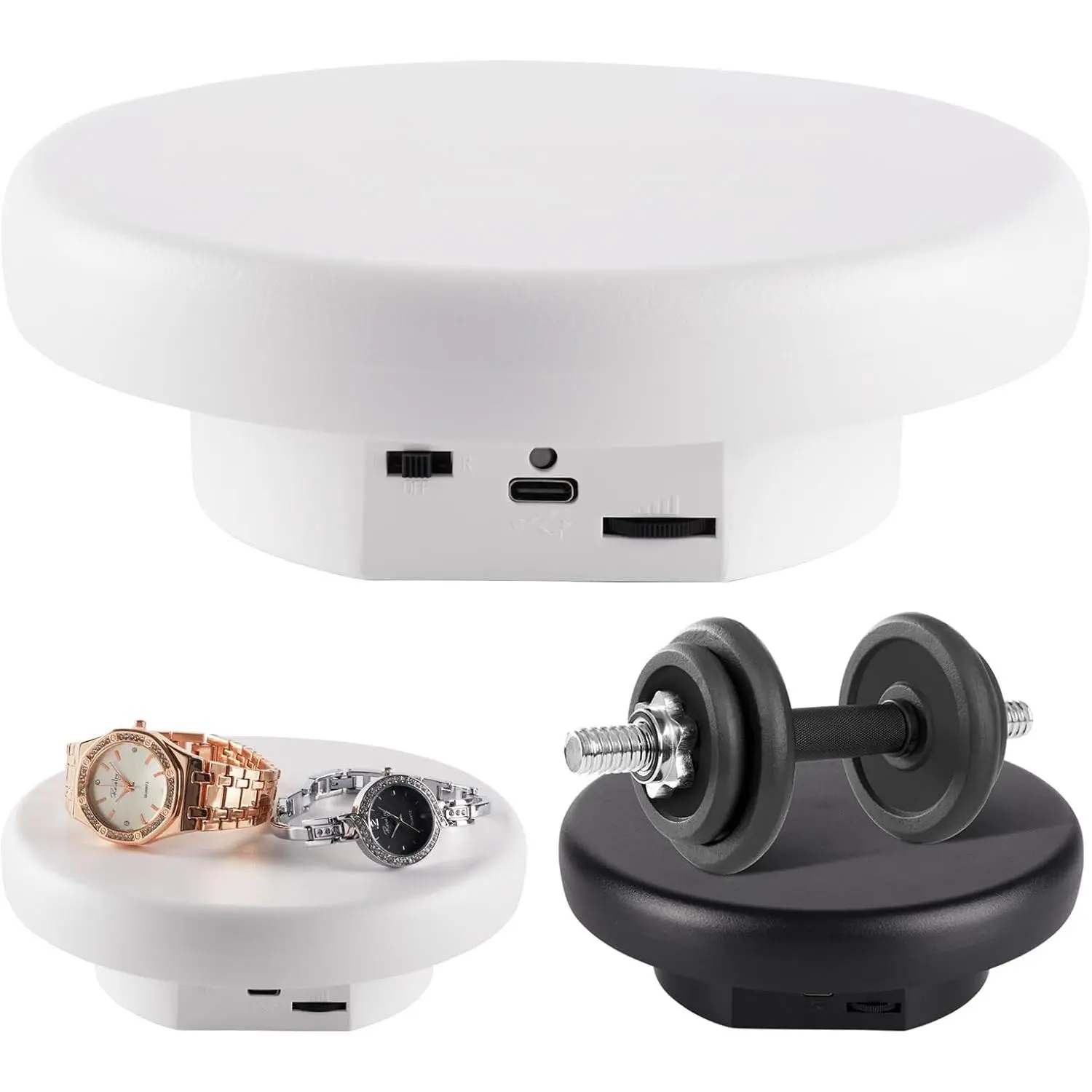 360° Electric Rotating Platform with Type-C Cable, 6.3in / 15lb Motorized Rotating Display for Jewelry Photography Products Live Show Video shoot, Mushroom Rotating Stand for 3D Model Cake White