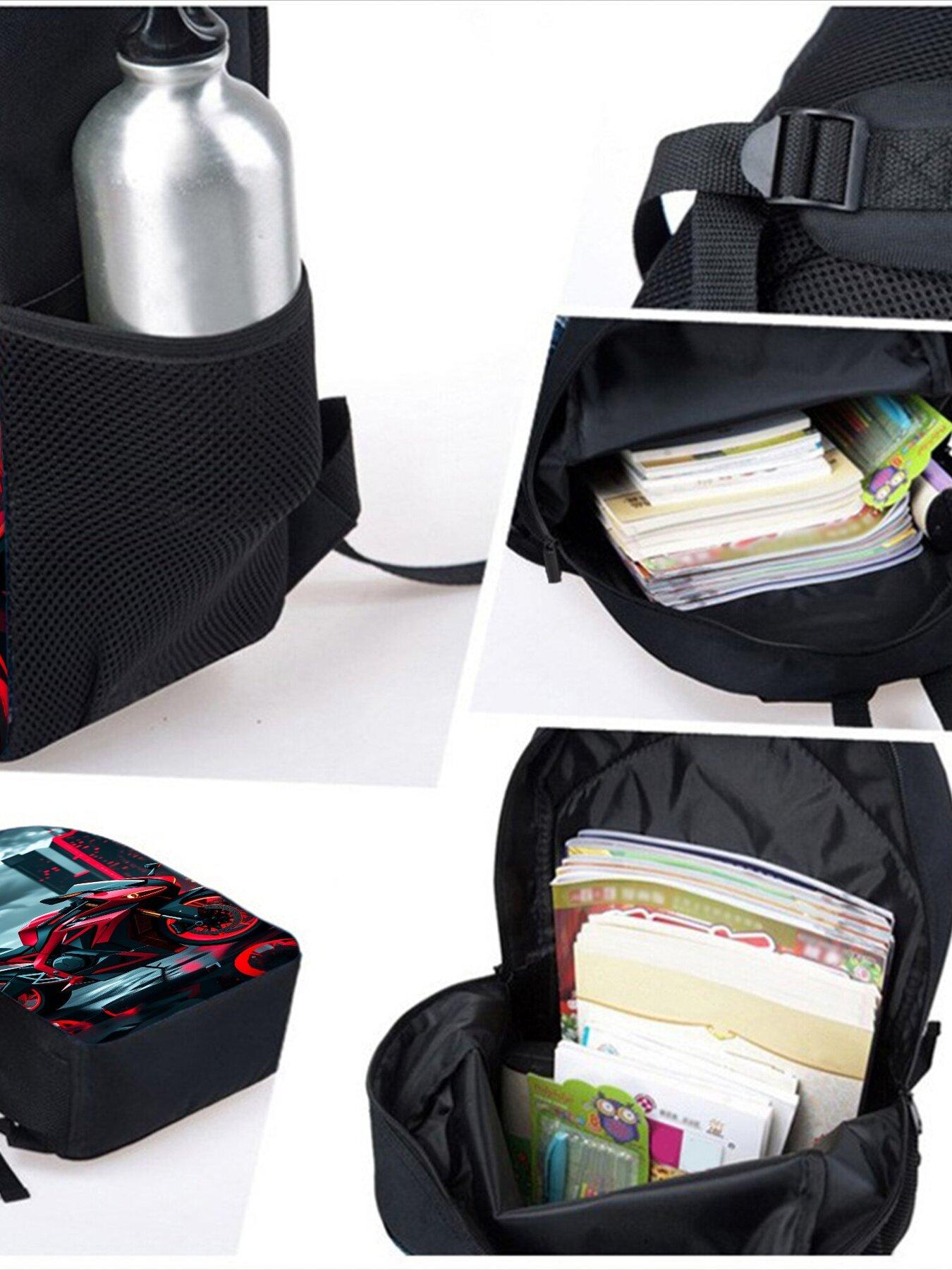 Motorcycle Pattern Print Single-Layer Backpack