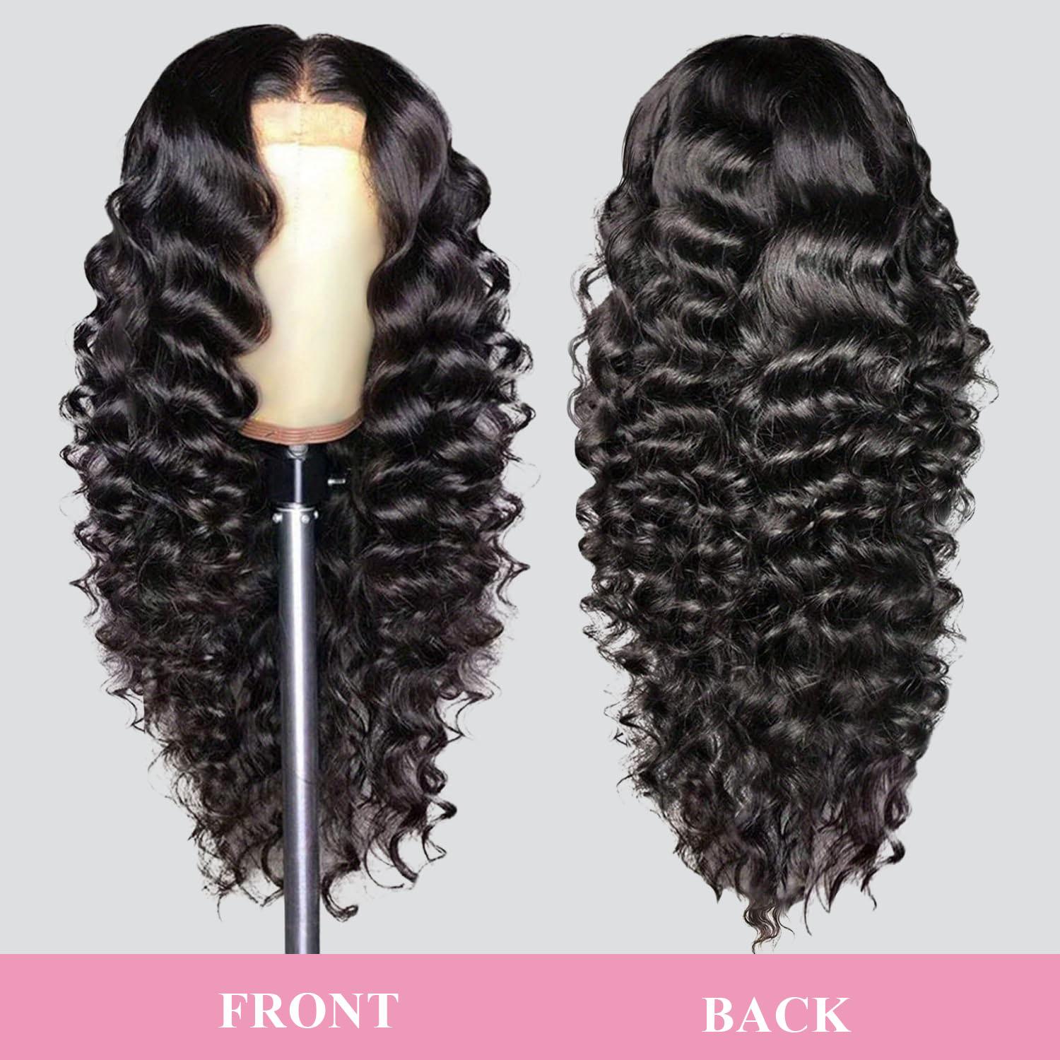 Loose Deep Wave Lace Front Wigs Human Hair 200 Density Glueless Wigs for Women Blended Hair Loose Wave 13x4 HD Transparent Lace Front Wigs Pre Plucked with Baby Hair Natural Black Color