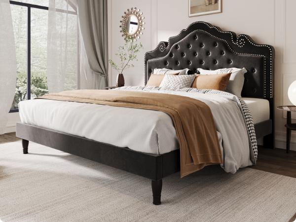 MUTICOR Royal Style Bed Frame with Adjustable Velvet Tiara Headboard【Frame Only No Mattress】 Upholstered Button Tufted Design,Wood Slats Support, No Box Spring Needed,Full/King/Queen Bed Frame #TikTokShopBlackFriday #ChristmasGifts MUTICOR Royal Style Bed Frame with Adjustable Velvet Tiara Headboard【Frame Only No Mattress】 Upholstered Button Tufted Design,Wood Slats Support, No Box Spring Needed,Full/King/Queen Bed Frame #TikTokShopBlackFriday #ChristmasGifts