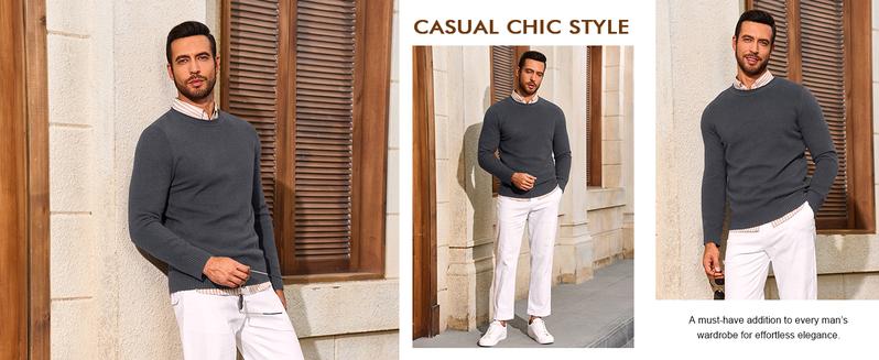 Runcati Mens Crewneck Sweater Casual Textured Knitted Thermal Pullover Sweaters