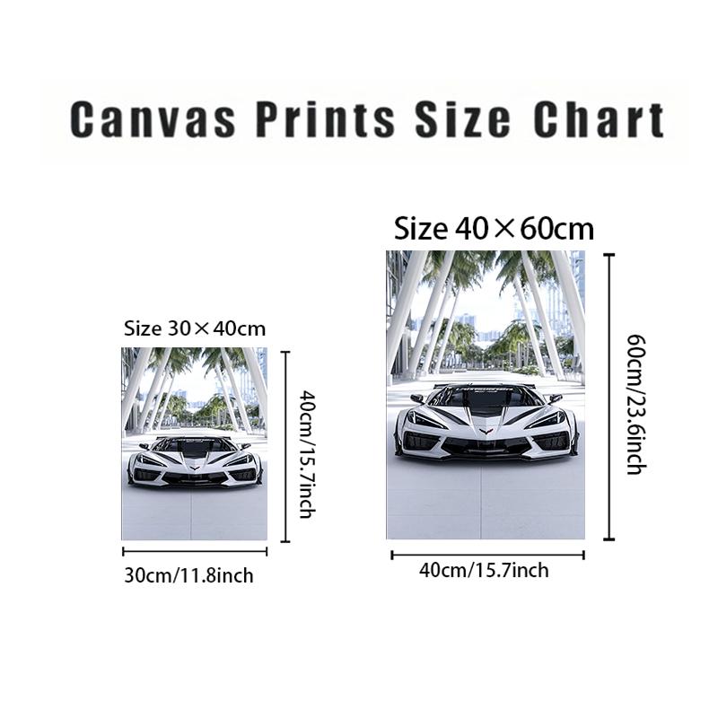 1 piece 2D flat design frameless canvas poster Corvette Supercar Poster Suitable for home decoration, living room, bedroom, office, restaurant, bar wall decoration, art pieces, perfect gifts and