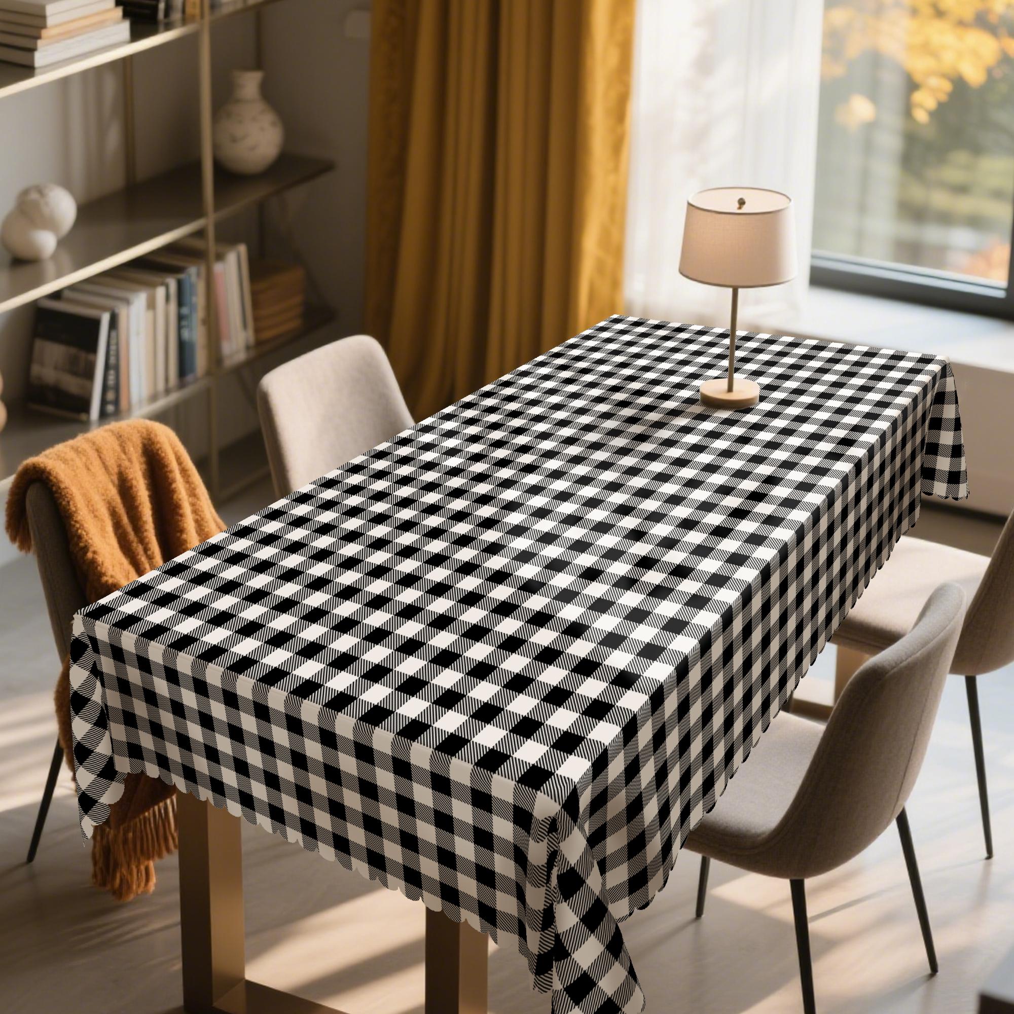 1pc Black and White Plaid Tablecloth, Rectangular&Round Tablecloth, Dining Room Decoration, Table Cloth, Party Decor, Suitable For Daily Home Kitchen, Restaurant Terrace Indoor And Outdoor Use, Suitable as Gifts, Weddings, Birthday Parties table  linens