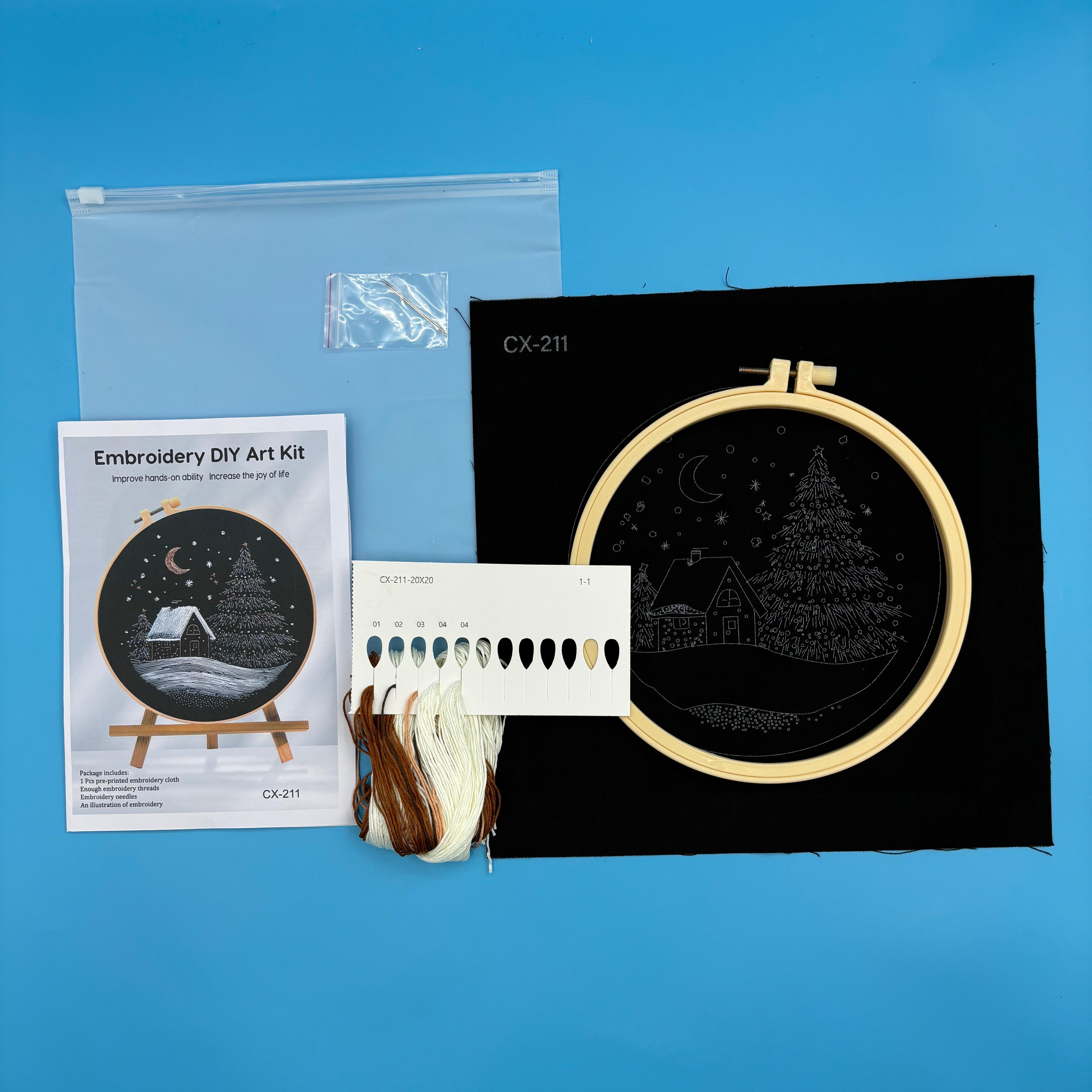 Beginner Embroidery Kit with Bird Tiger Butterfly Floral Patterns, Embroidery Craft, Colorful Cross Stitch Set for DIY Enthusiasts, Includes Printed Fabric Thread Needle