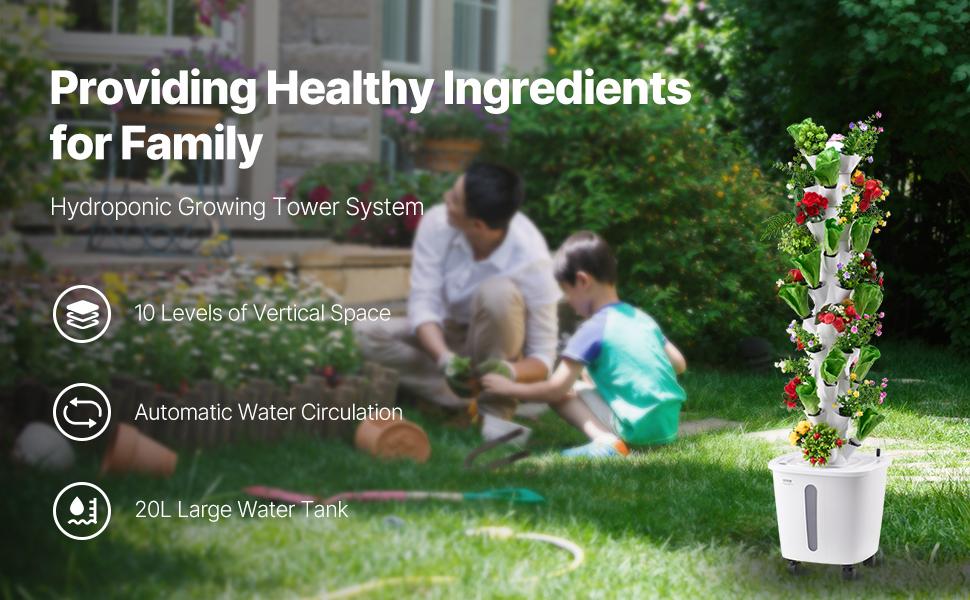 VEVOR Hydroponic Growing System, 50 Pods Vertical 10 Tiers Hydroponic Tower, Rolling Hydronic Garden with Water Pump Wheels, Indoor Plants Germination Kit for Herbs Fruits Vegetables